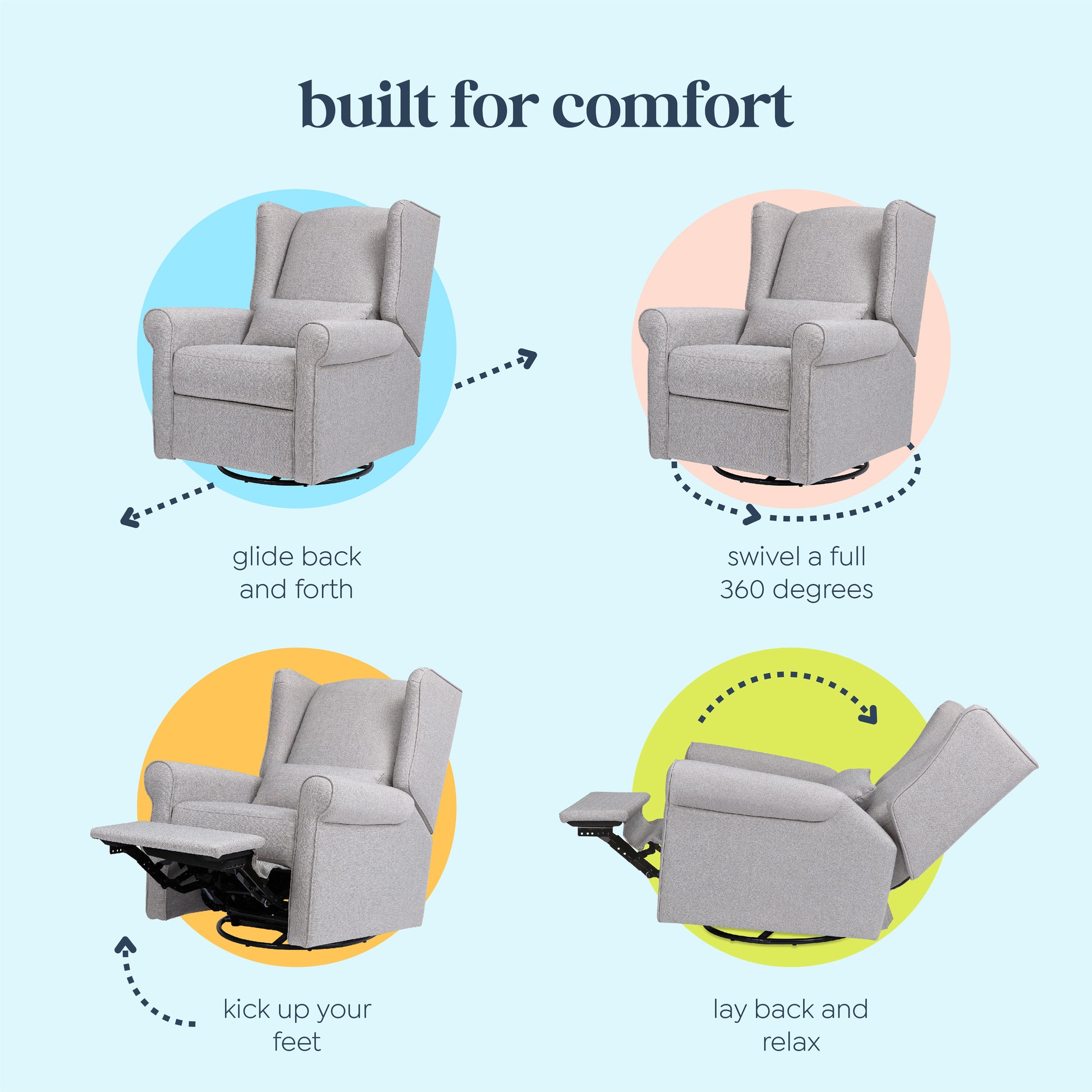 M21887MIG,DaVinci,Hayden Recliner and Swivel Glider in Misty Grey