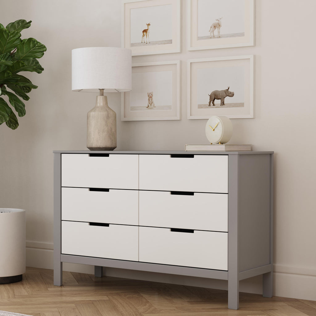 F11926GW,Colby 6-Drawer Double Dresser in Grey and White