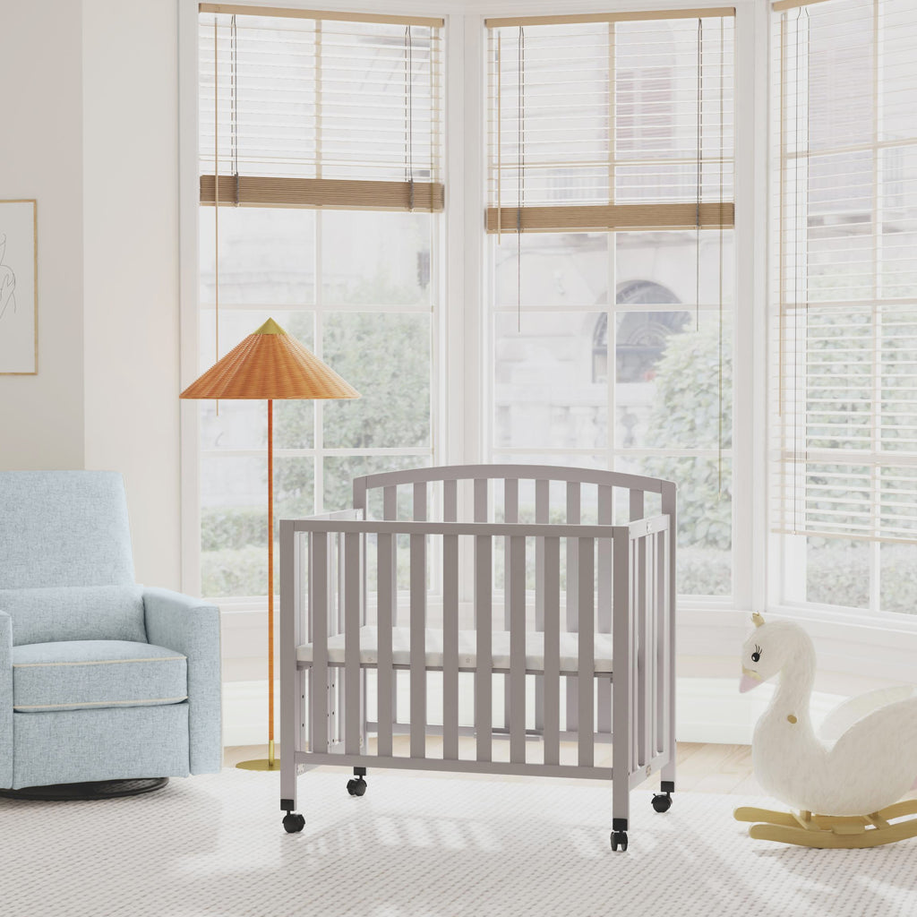 Adjustable Height | Easy Folding Next-to-Me Baby Crib with Mattress | Soft  Grey