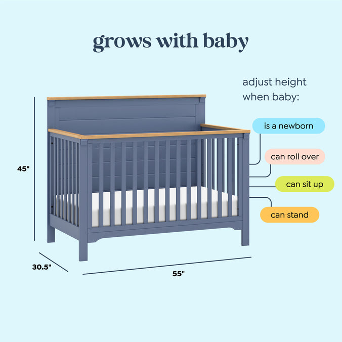 M27201CVBHY,DaVinci,Shea 4-in-1 Convertible Crib in Cove Blue and Honey