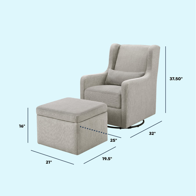 F18787PFTGRY,Adrian Swivel Glider with Storage Ottoman in Performance Grey Linen