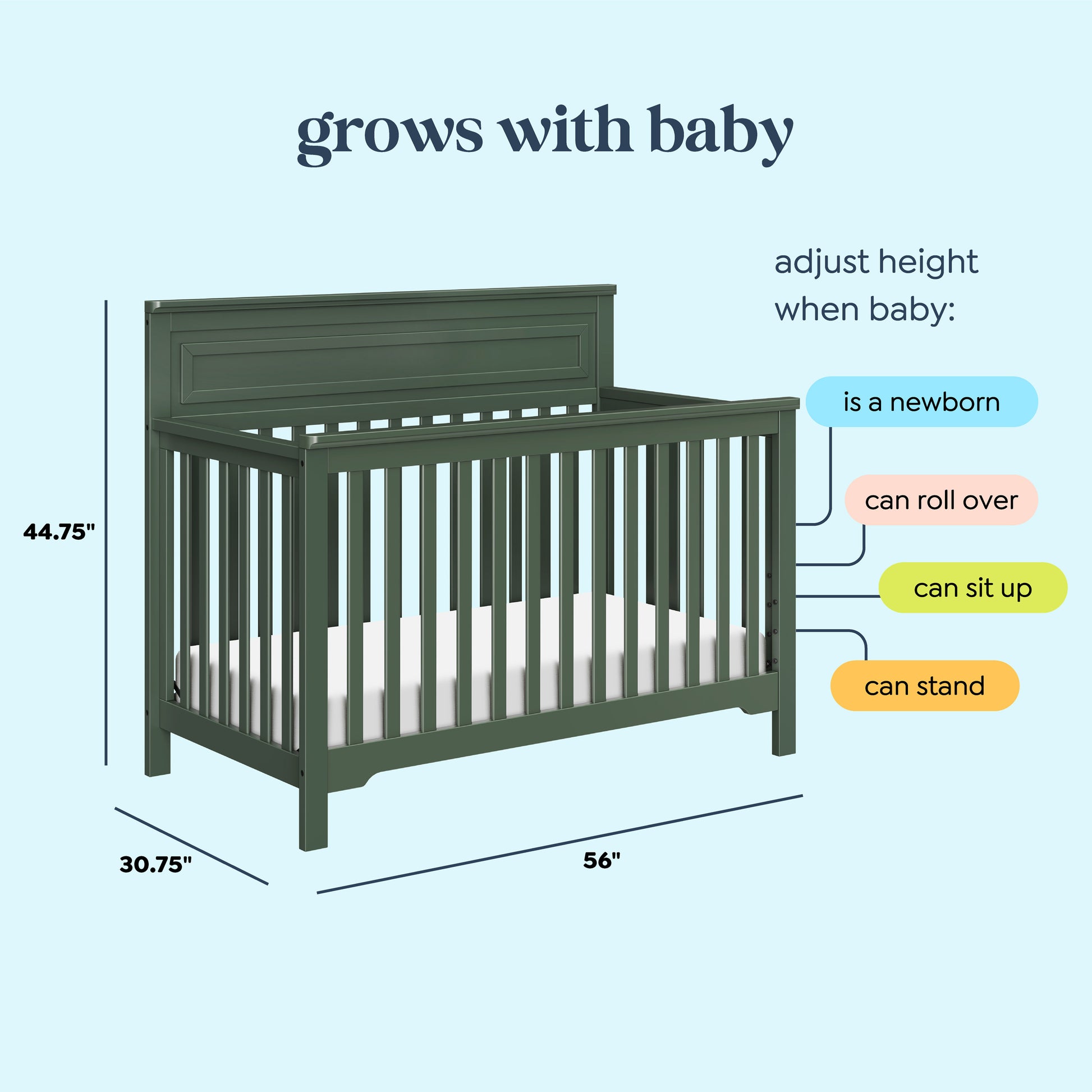 M4301FRGR,DaVinci,Autumn 4-in-1 Convertible Crib in Forest Green