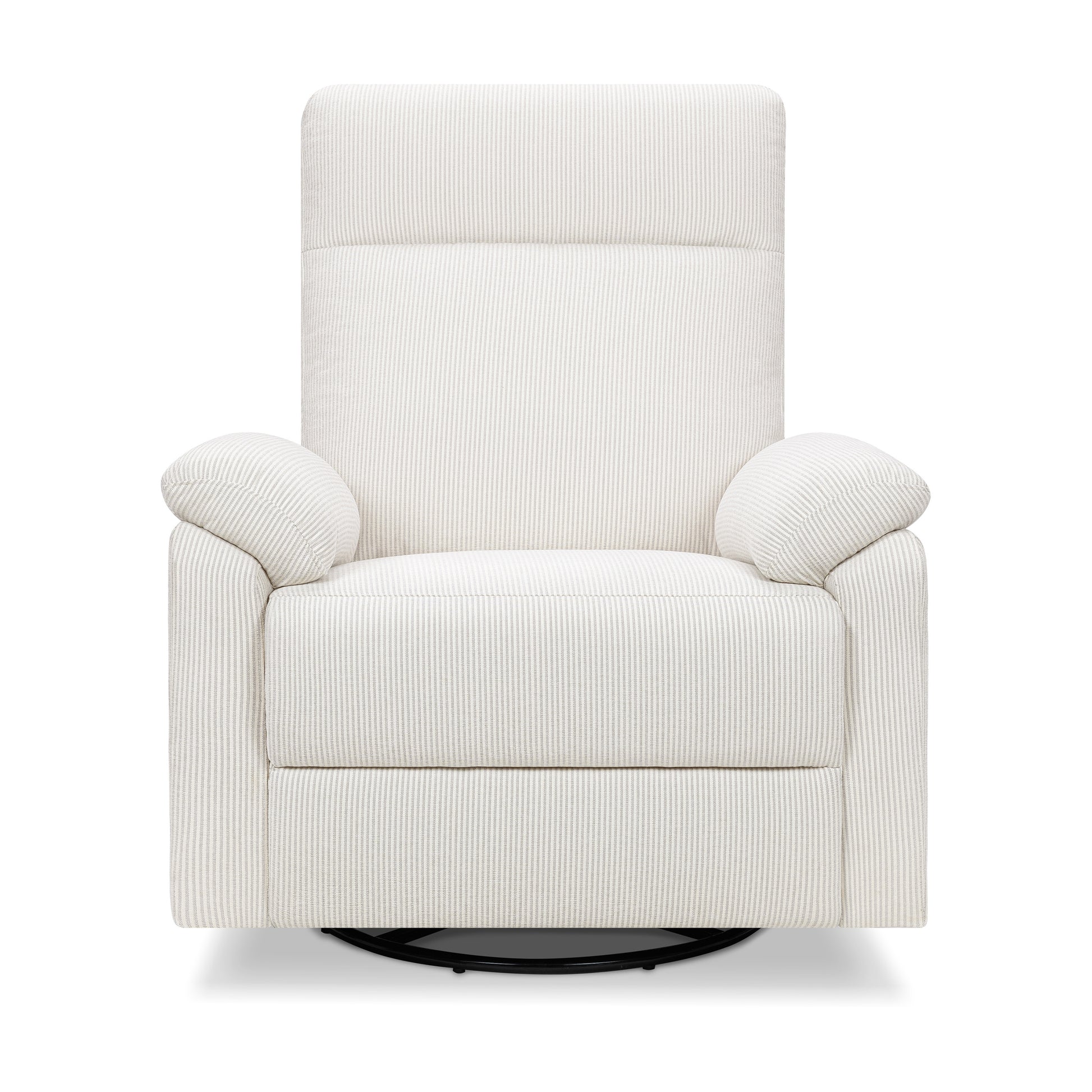 M24387FCS,DaVinci,Suzy Swivel Recliner in Fog Chatham Stripe Performance Eco-Weave