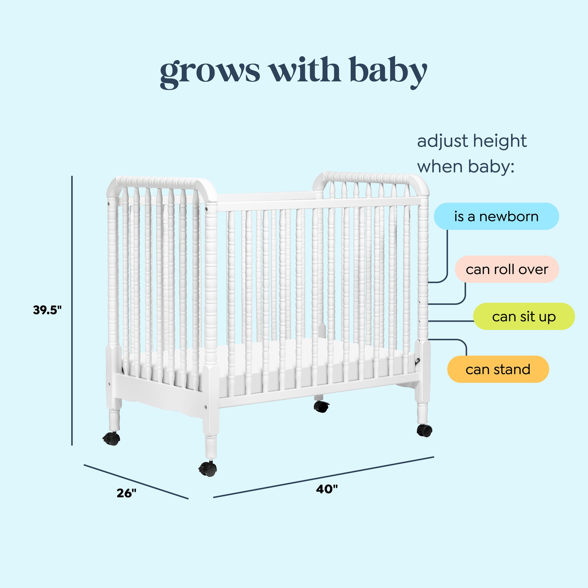 M7398W,DaVinci,Jenny Lind 3-in-1 Convertible Mini Crib in White