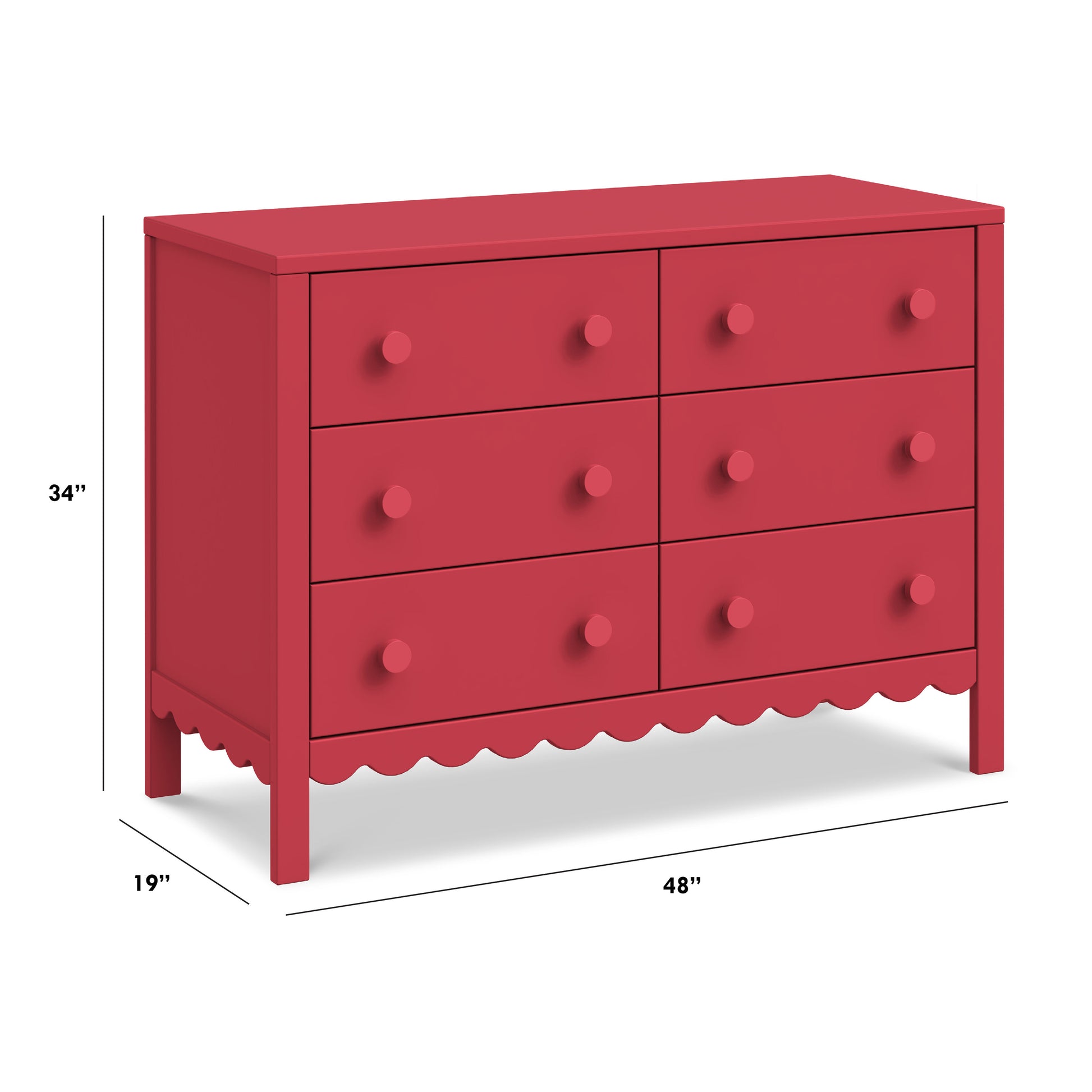 M27826TRD,Sammy Scallop 6-Drawer Dresser in Strawberry Red