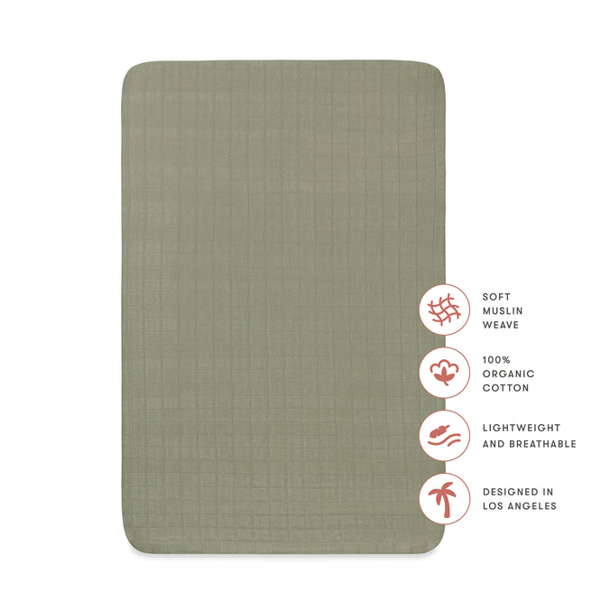 T29736MCA,Babyletto,Matcha Muslin Mini Crib Sheet in GOTS Certified Organic Cotton