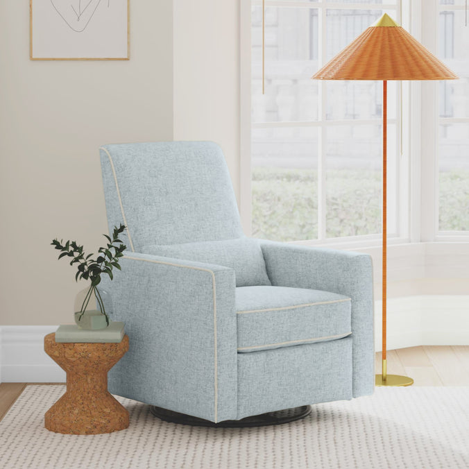 M10887HBLCM,DaVinci,Piper Recliner in Heathered Blue w/ Cream Piping