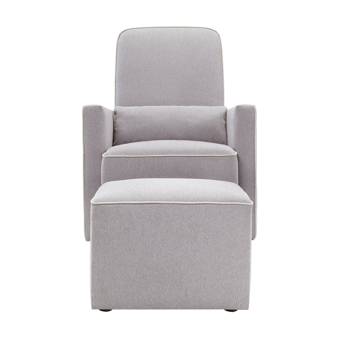 M11687GCM,DaVinci,Olive Glider and Ottoman in Grey Finish w/Cream Piping