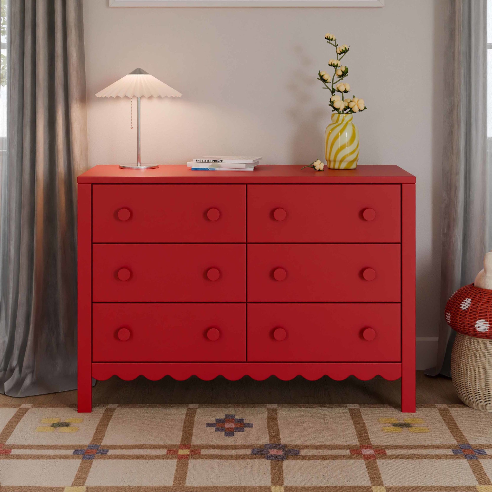 M27826TRD,Sammy Scallop 6-Drawer Dresser in Strawberry Red