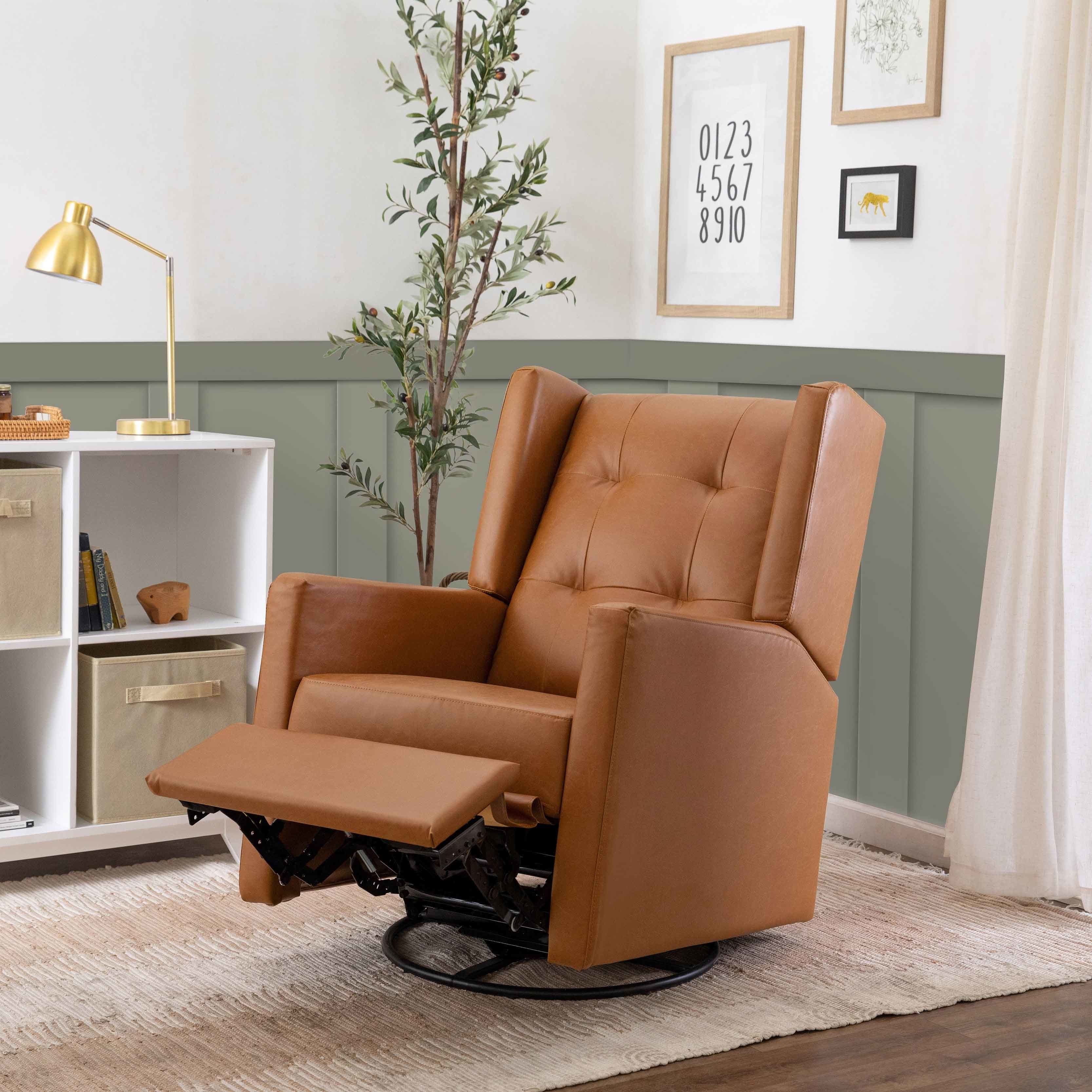 DaVinci Maddox Recliner and Swivel Glider Vegan Tan Leather