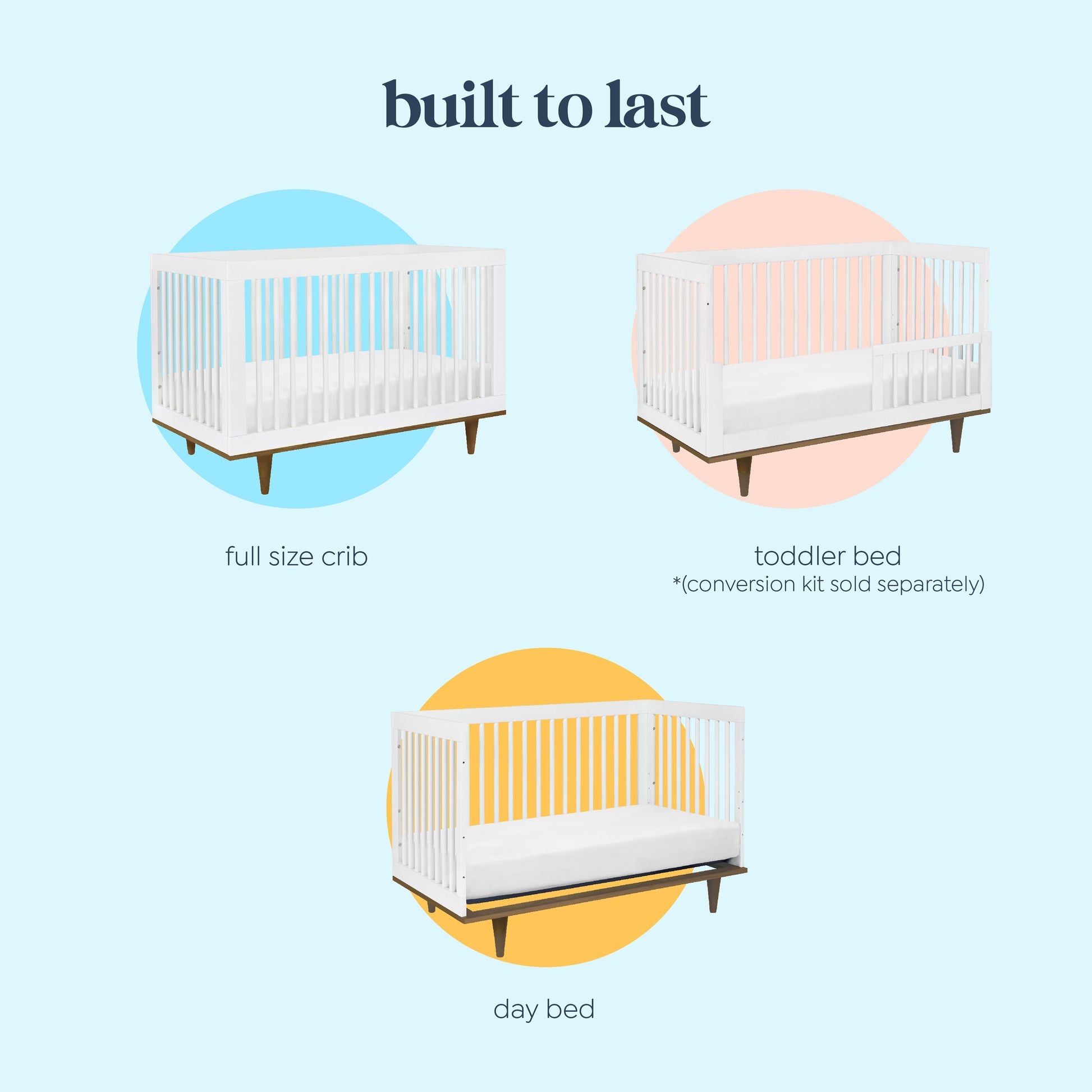 W4901WL,Marley 3-in-1 Convertible Crib in White Finish and Walnut Legs