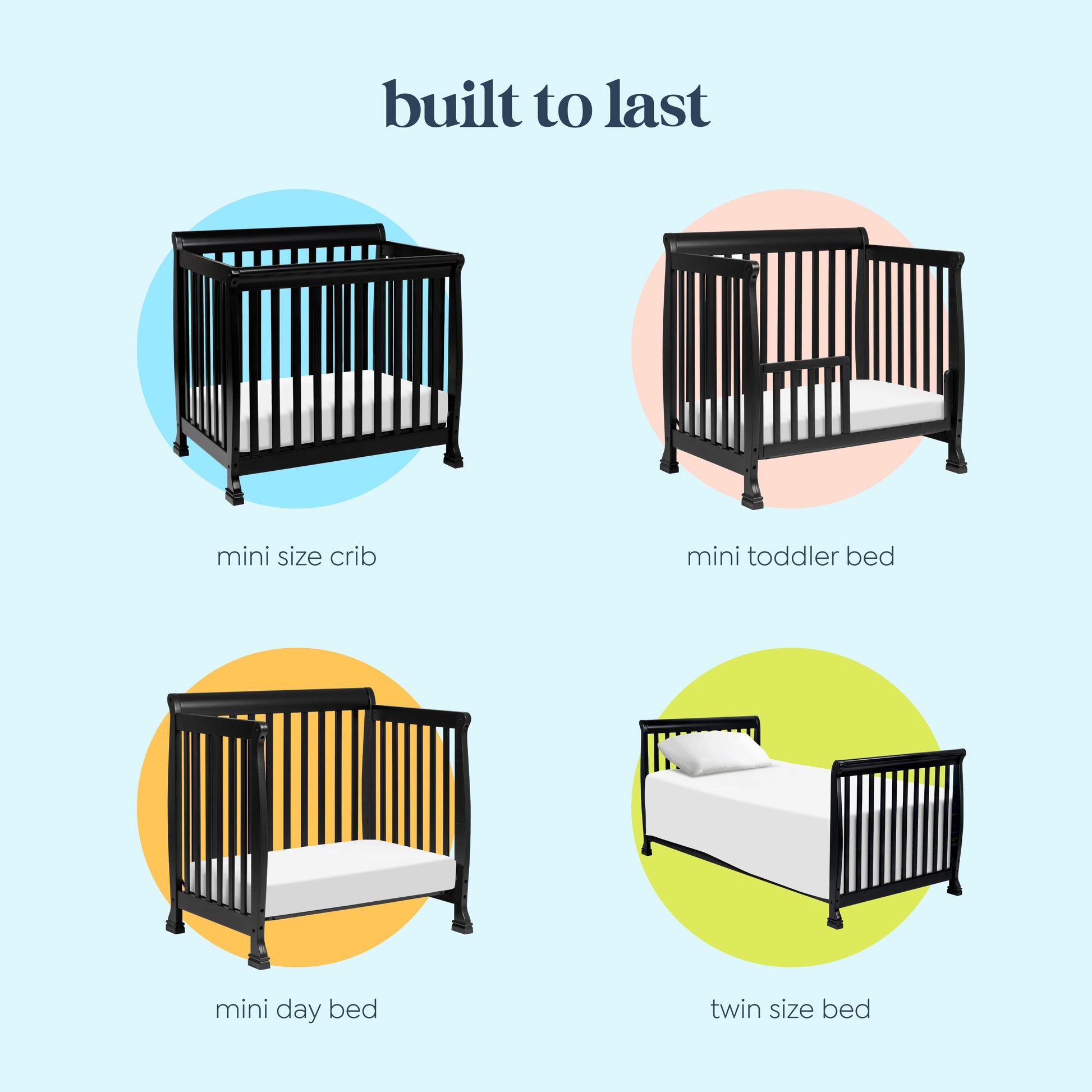 M5598E,DaVinci,Kalani 4-in-1 Convertible Mini Crib in Ebony