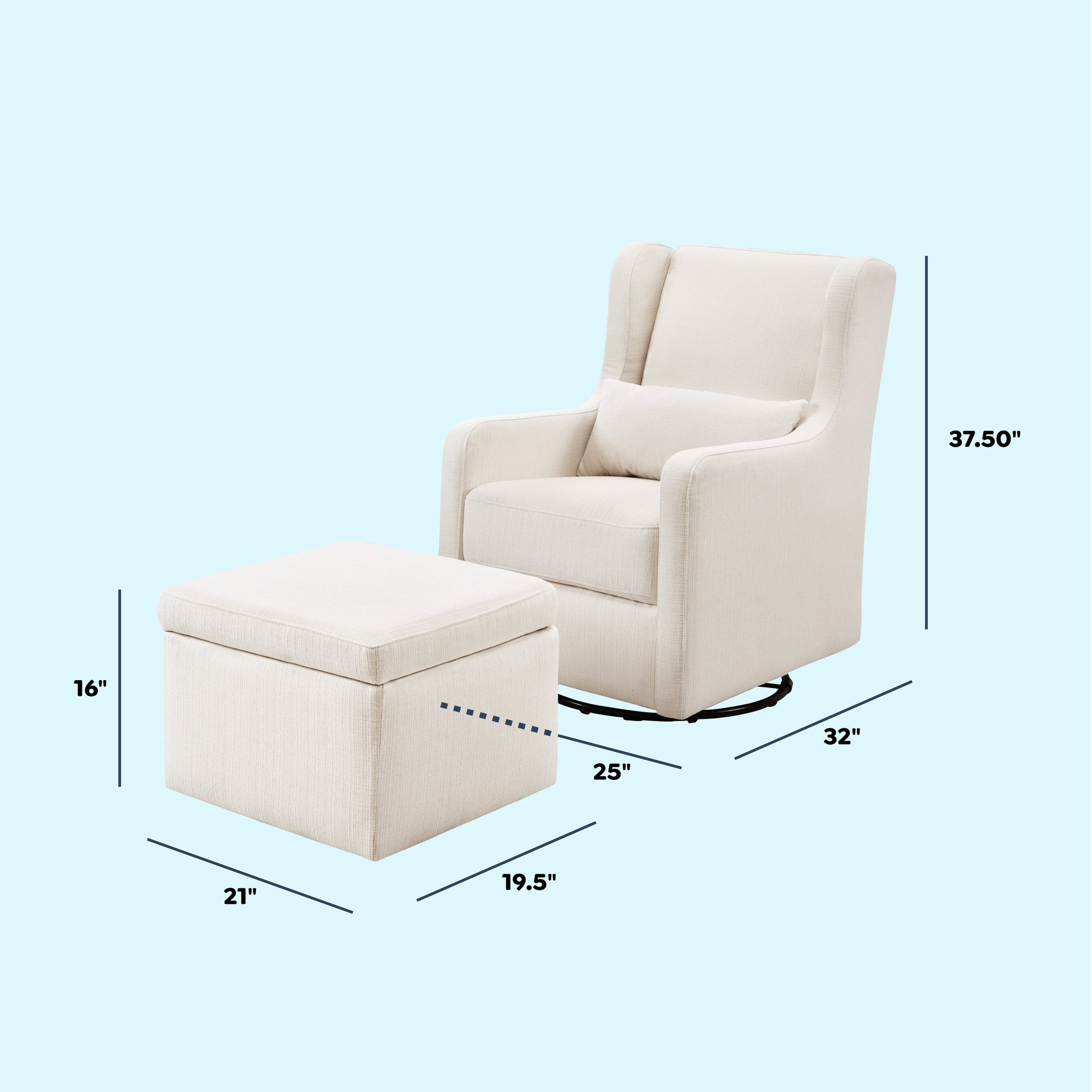 F18787PCM,Carter's,Adrian Swivel Glider with Storage Ottoman in Performance Cream Linen