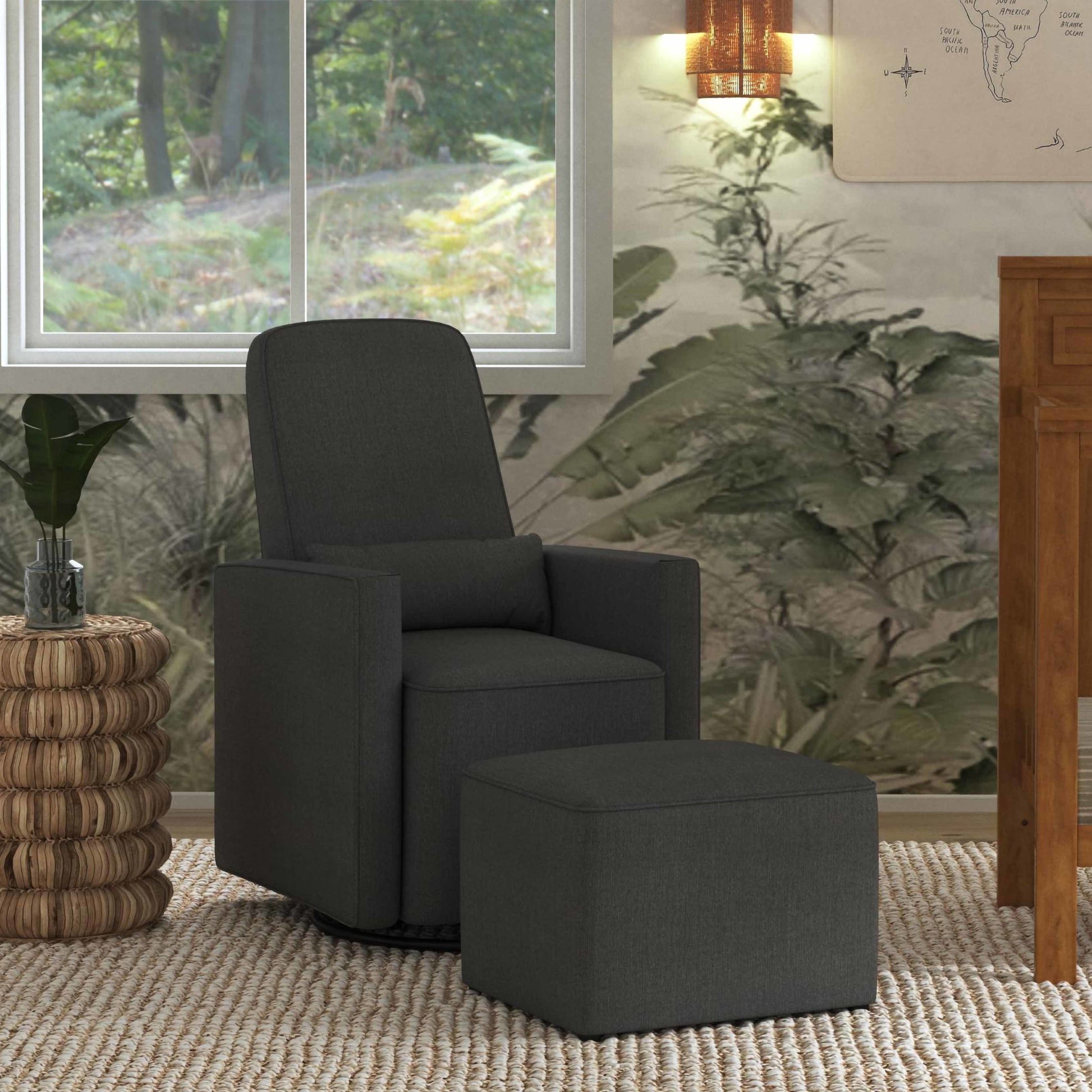 M11687GY,DaVinci,Olive Glider and Ottoman in Dark Grey Finish w/Dark Grey Piping