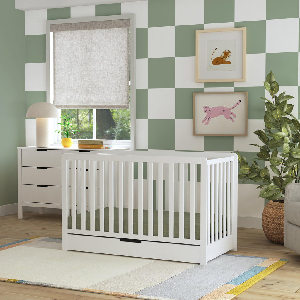 F11951W,Colby 4-in-1 Convertible Crib w/ Trundle Drawer in White