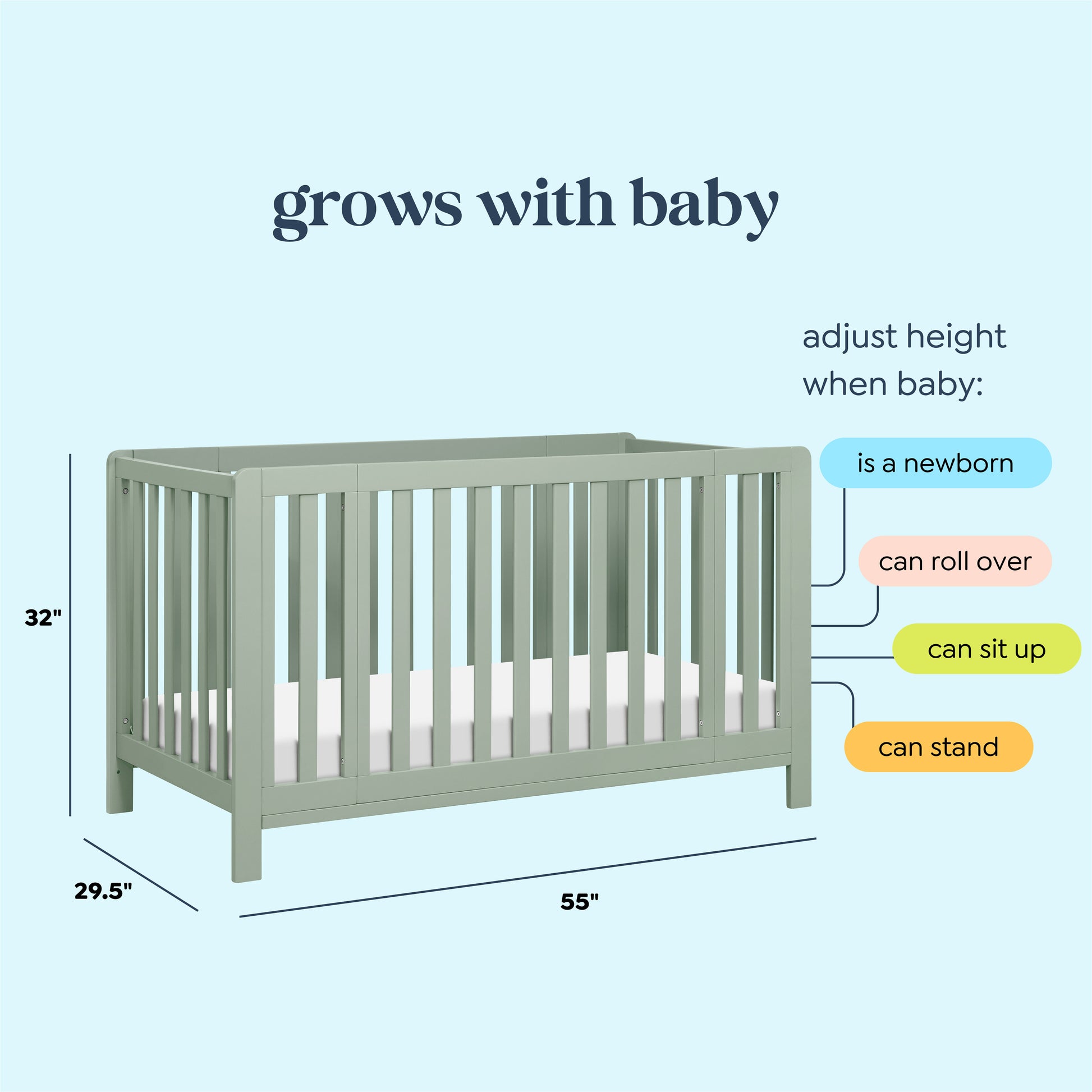 F11980LS,Carter's,Colby GROW 6-in-1 Convertible Bassinet to Crib in Light Sage