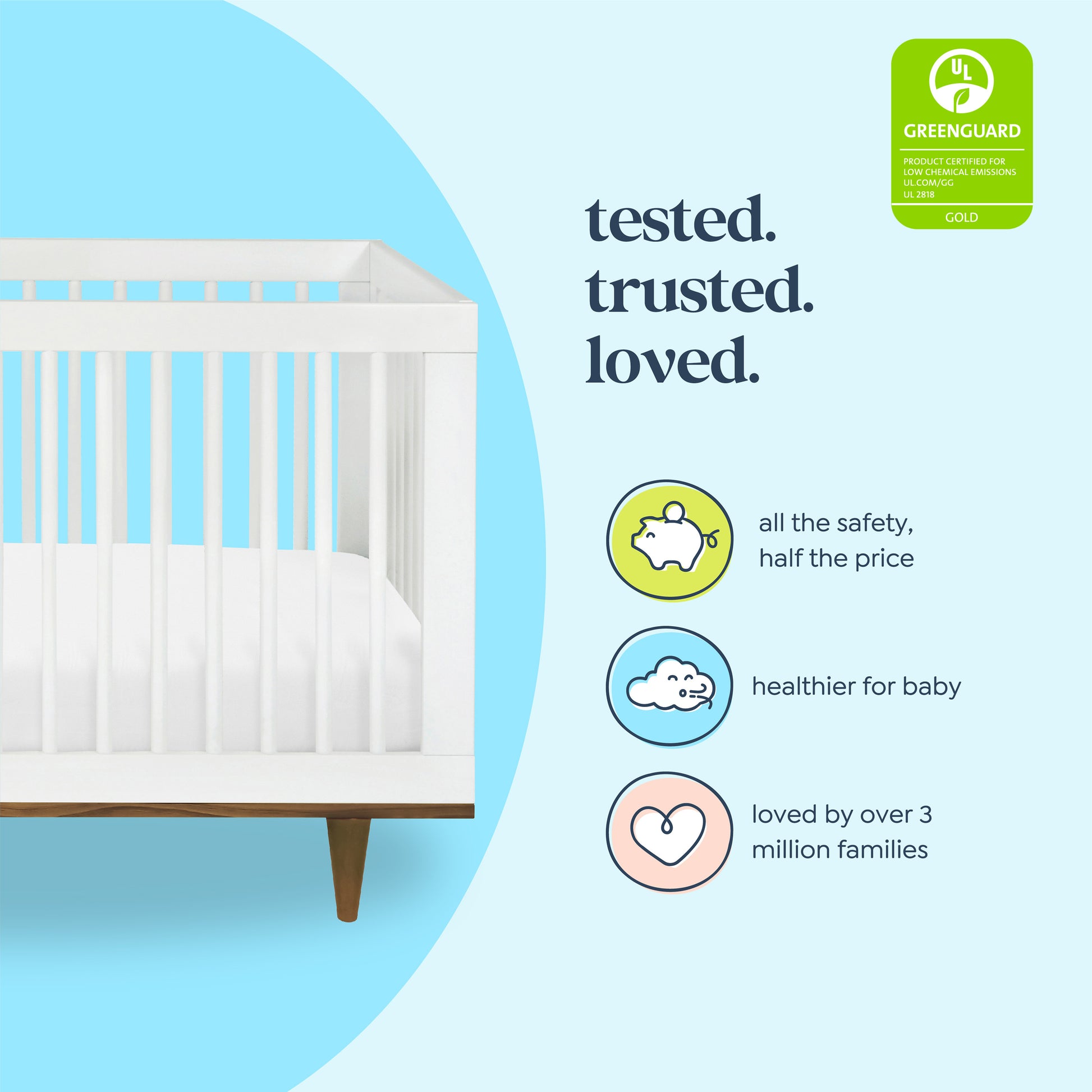 W4901WL,Marley 3-in-1 Convertible Crib in White Finish and Walnut Legs