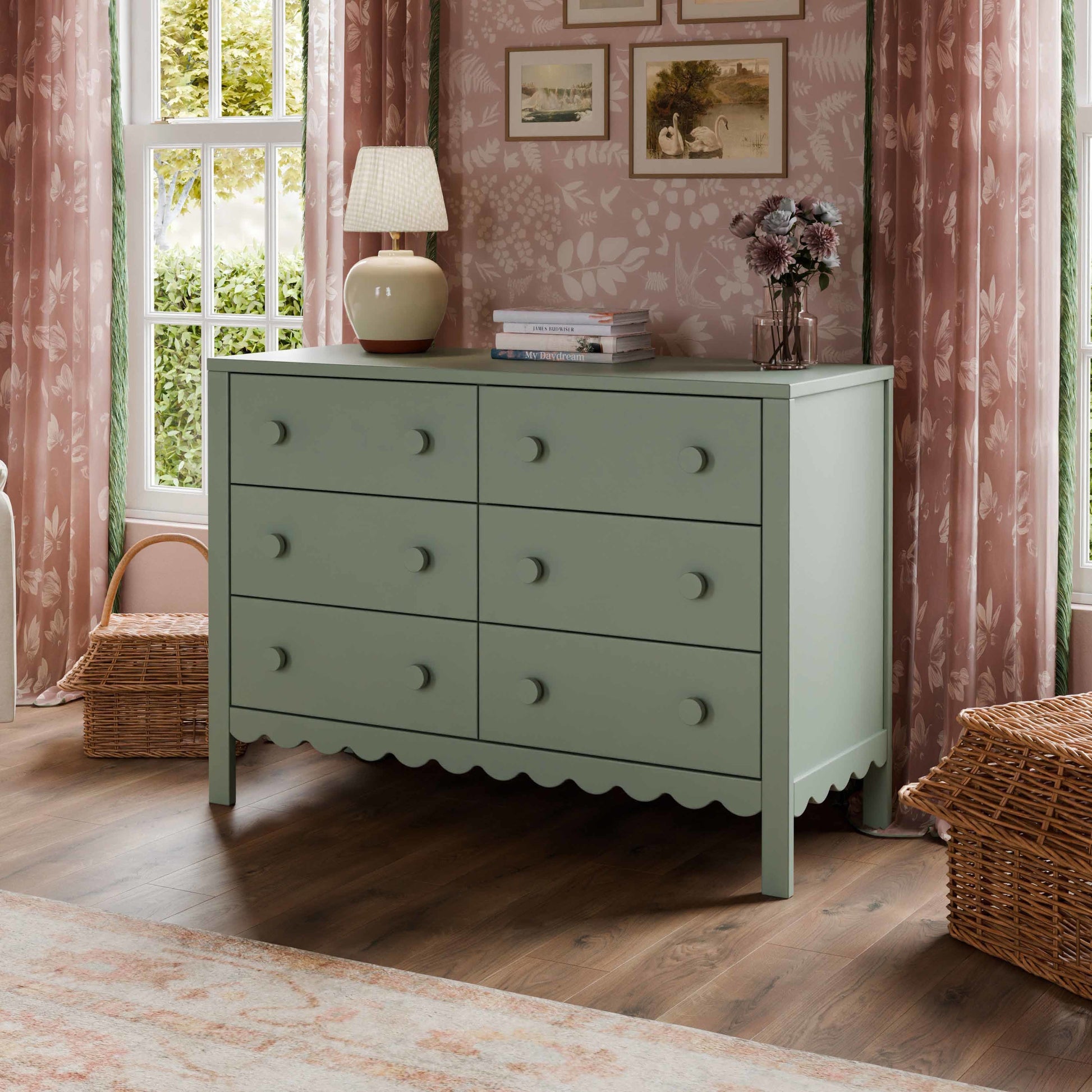 M27826LS,DaVinci,Sammy Scallop 6-Drawer Dresser in Light Sage