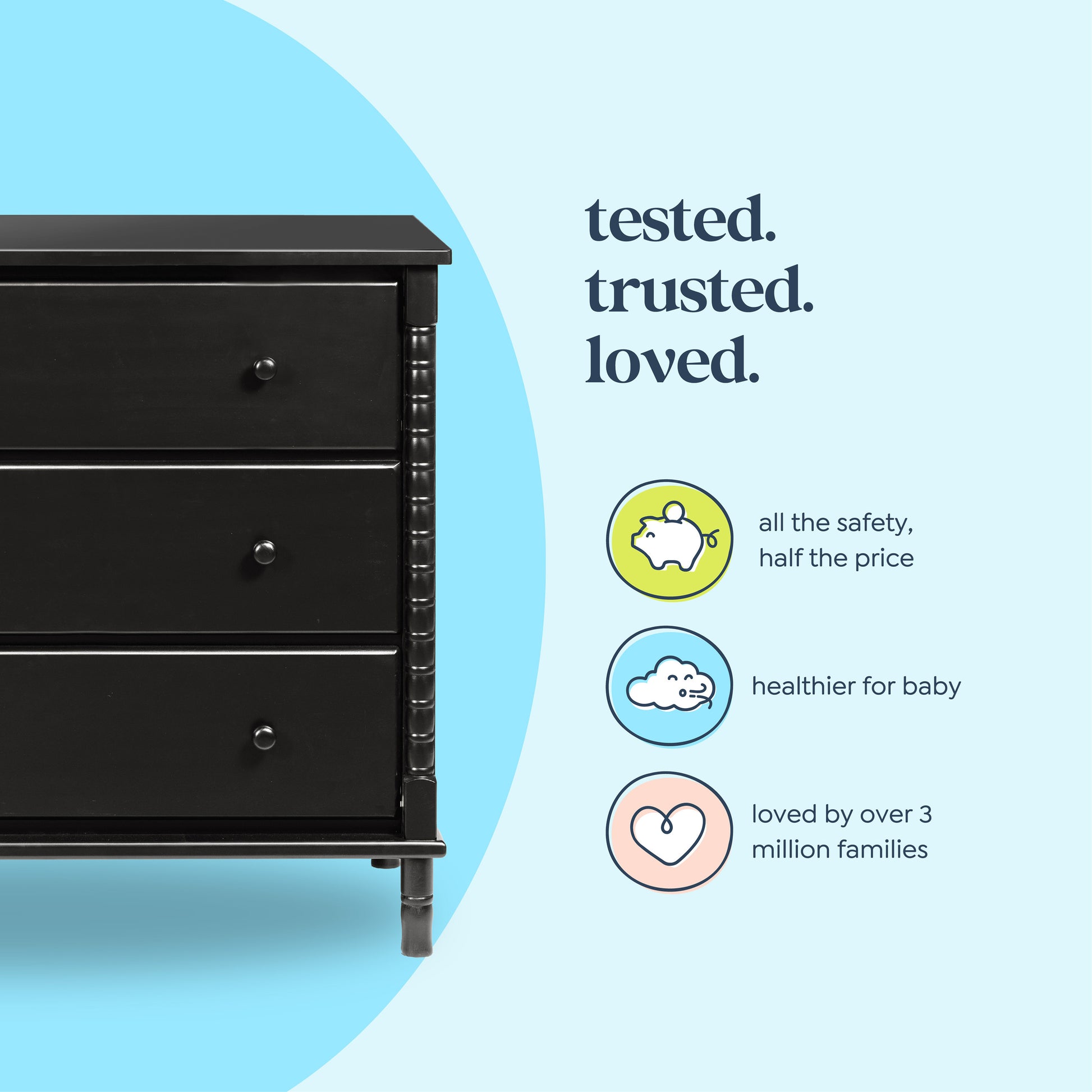 M7323E,DaVinci,Jenny Lind Spindle 3-Drawer Dresser in Ebony Black