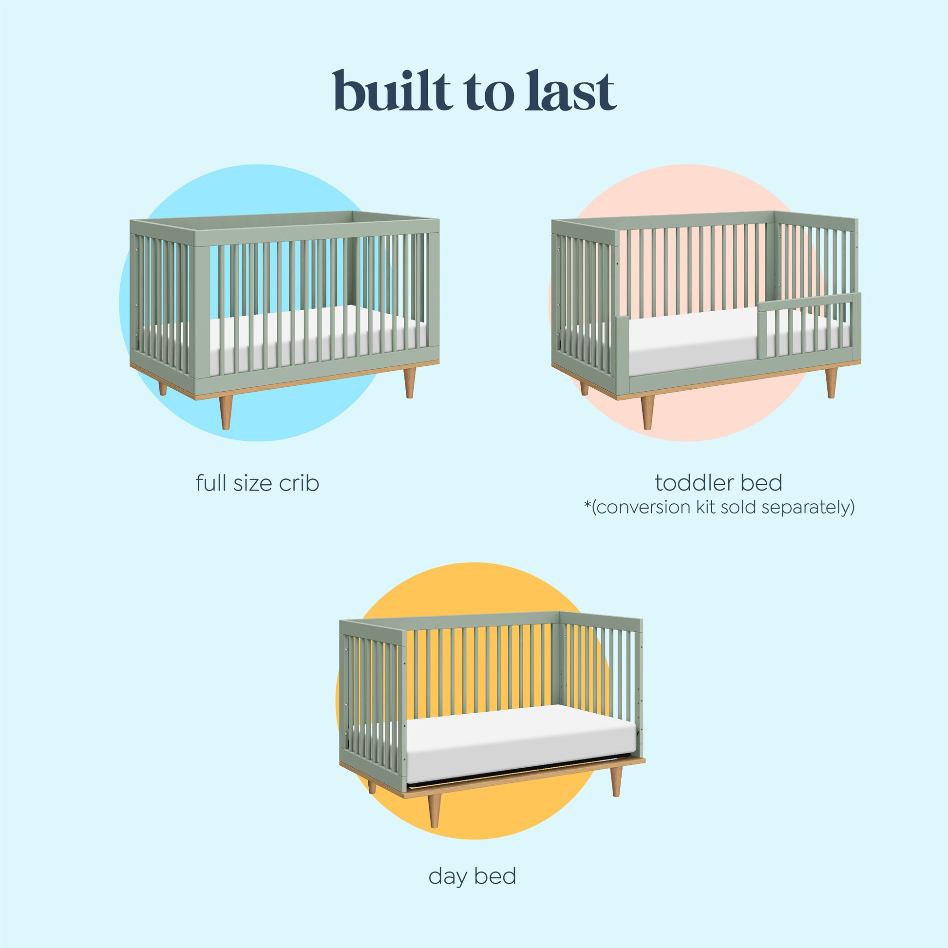 W4901LSHY,Marley 3-In-1 Convertible Crib in Light Sage & Honey