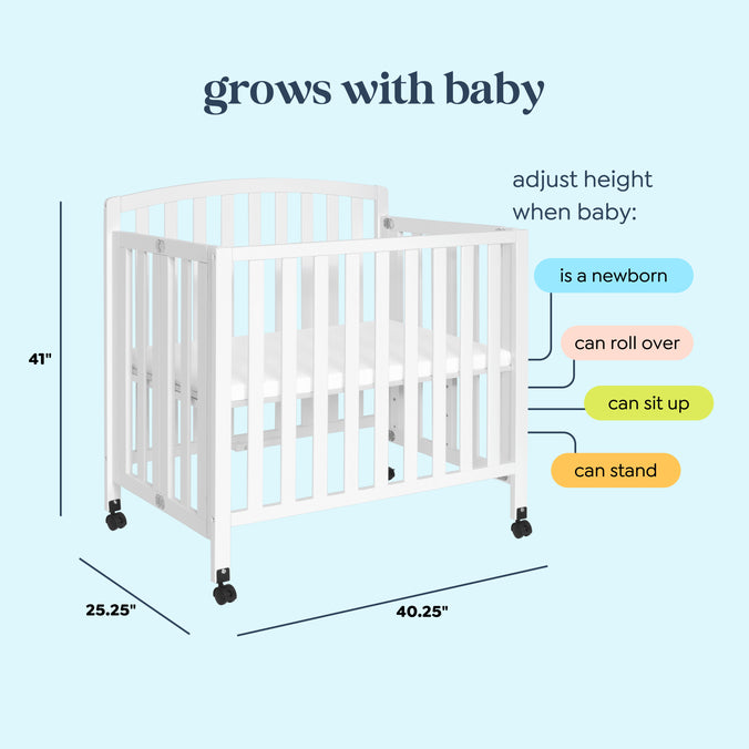 M18198W,DaVinci,Dylan Folding Portable 3-in-1 MiniCrib and TwinBed in White