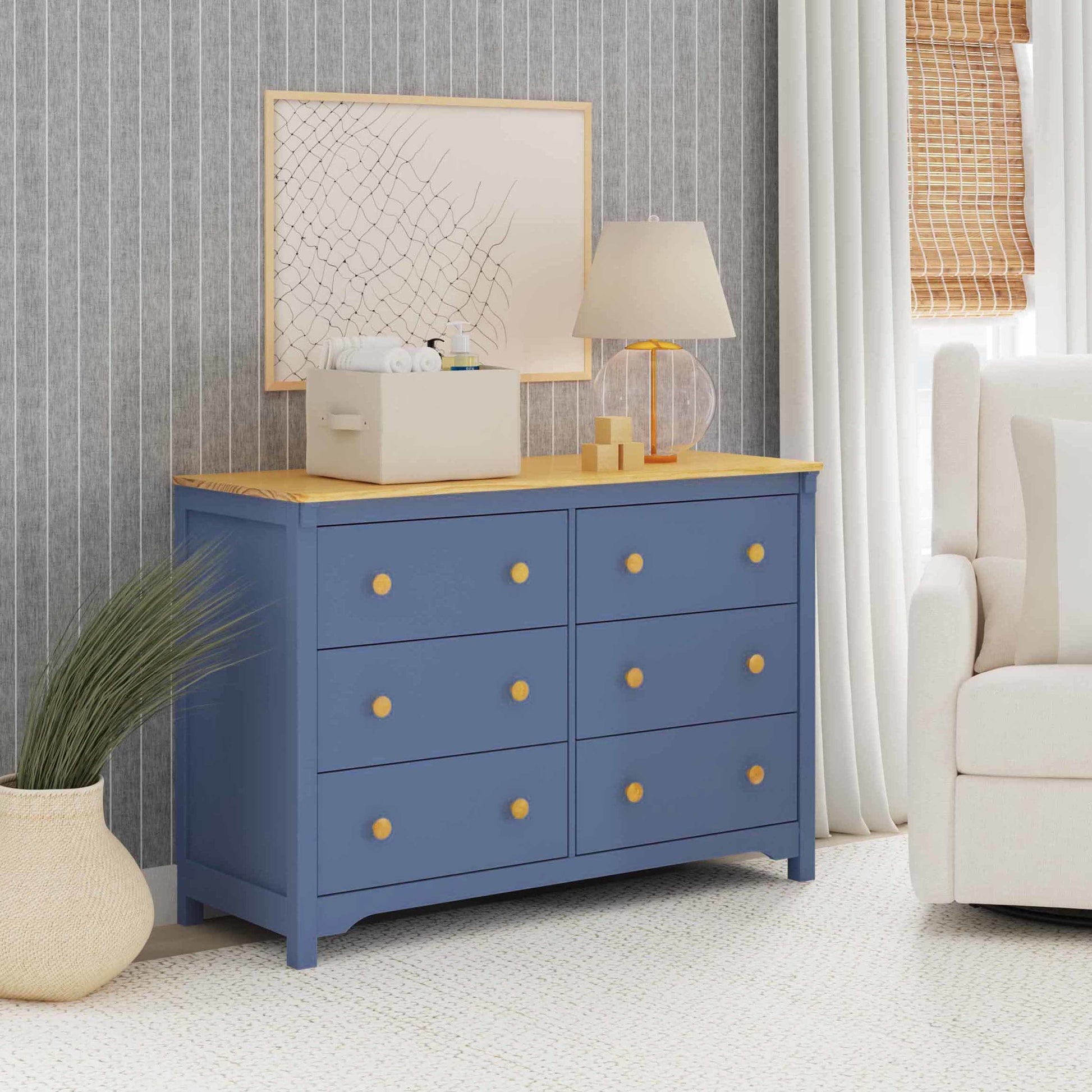 M27226CVBHY,DaVinci,Shea 6-Drawer Dresser in Cove Blue and Honey