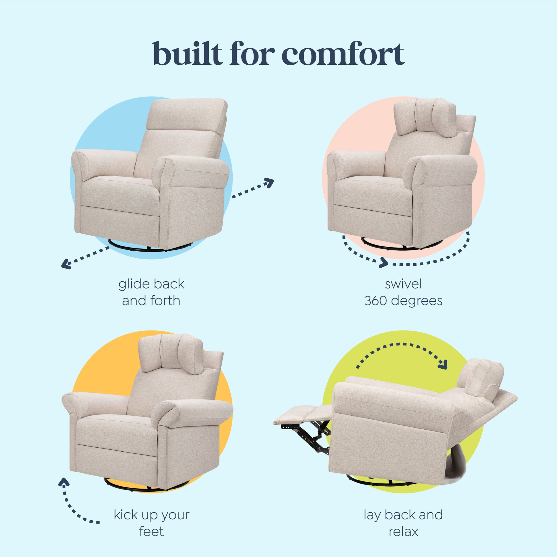 M24386BH,DaVinci,Suzy Flex Swivel Recliner w/ Adj. Arms & Headrest in Beach