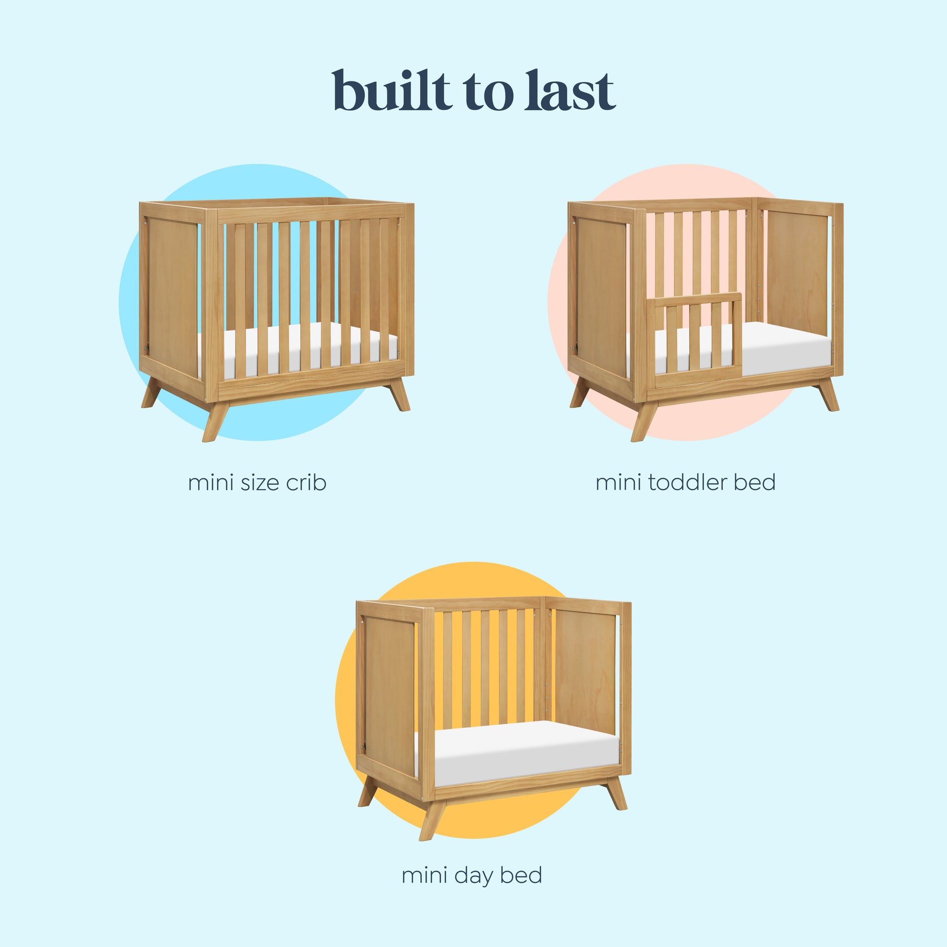 M22598HY,DaVinci,Otto 3-in-1 Convertible Mini Crib with 4 Mattress in Honey