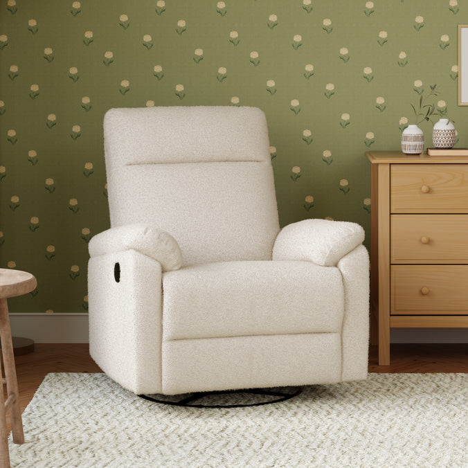 M24387CCB,DaVinci,Suzy Swivel Recliner in Cozy Cream Boucle