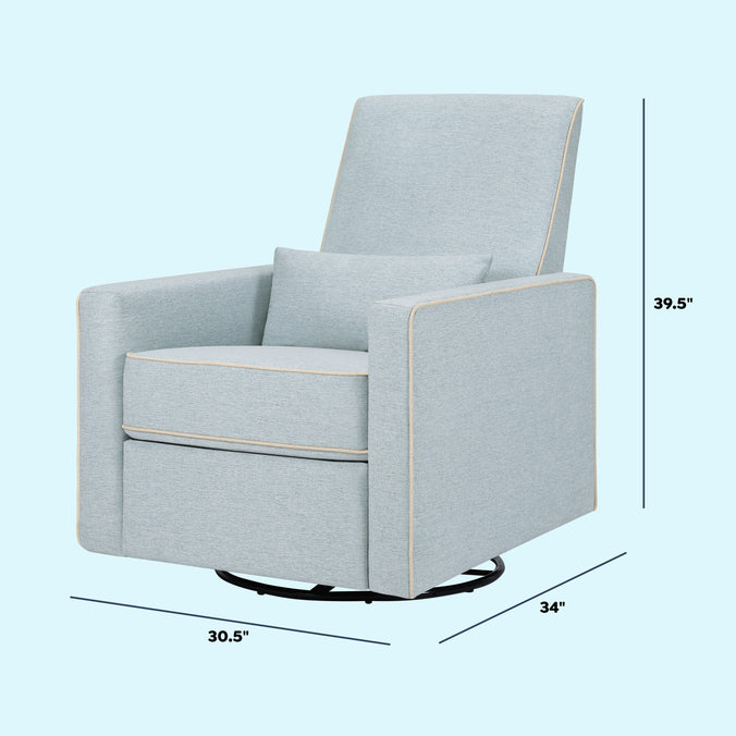 M10887HBLCM,DaVinci,Piper Recliner in Heathered Blue w/ Cream Piping