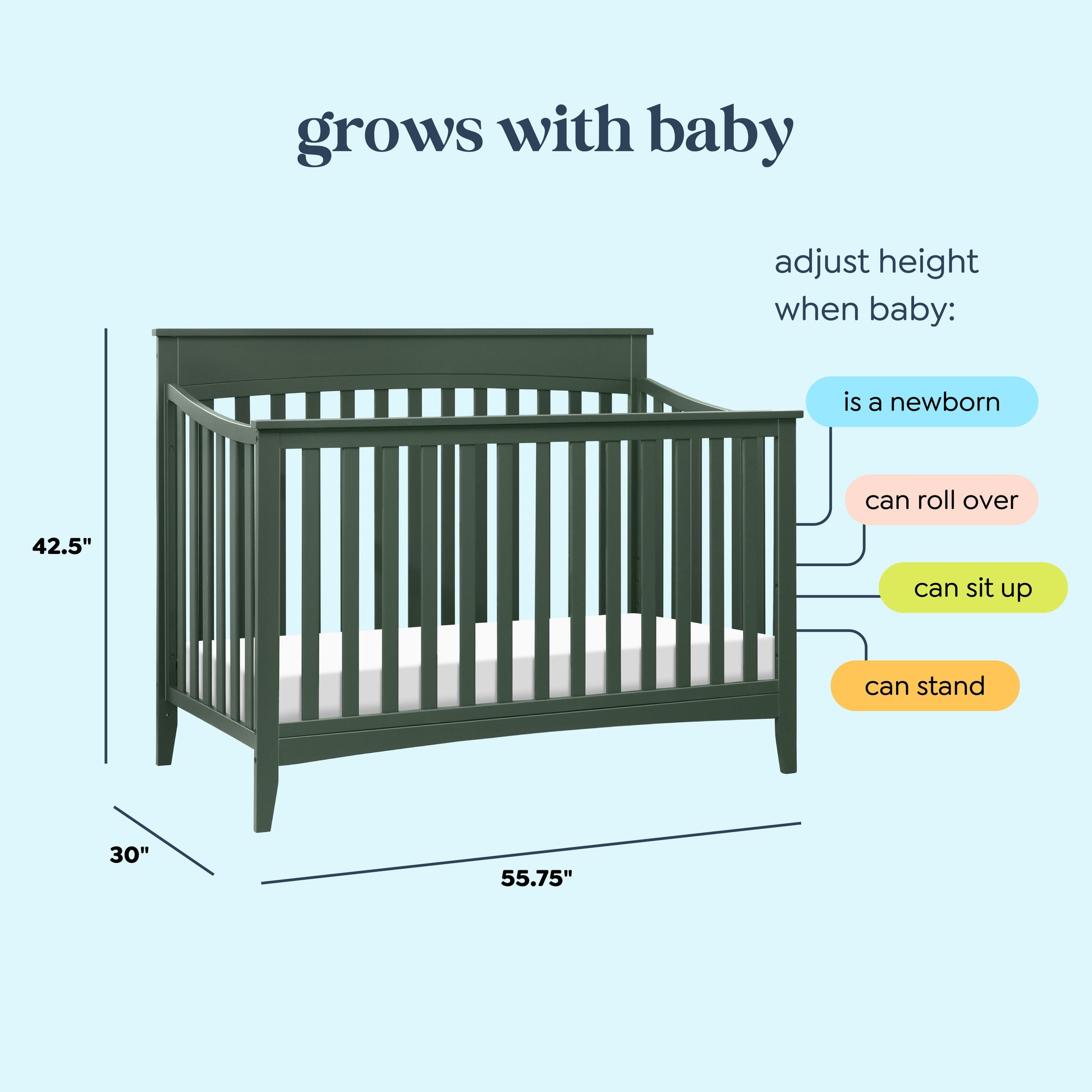 M9301FRGR,DaVinci,Grove 4-in-1 Convertible Crib in Forest Green