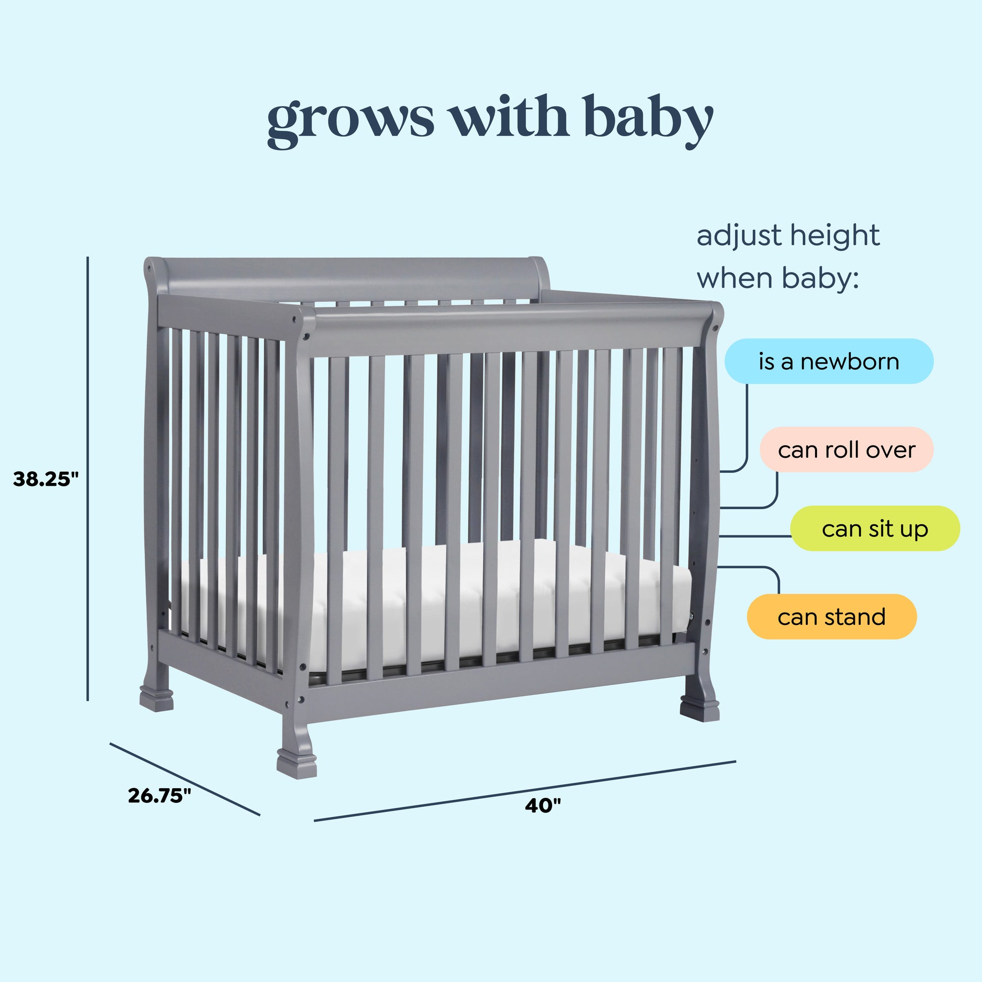 M5598G,DaVinci,Kalani 4-in-1 Convertible Mini Crib in Grey Finish