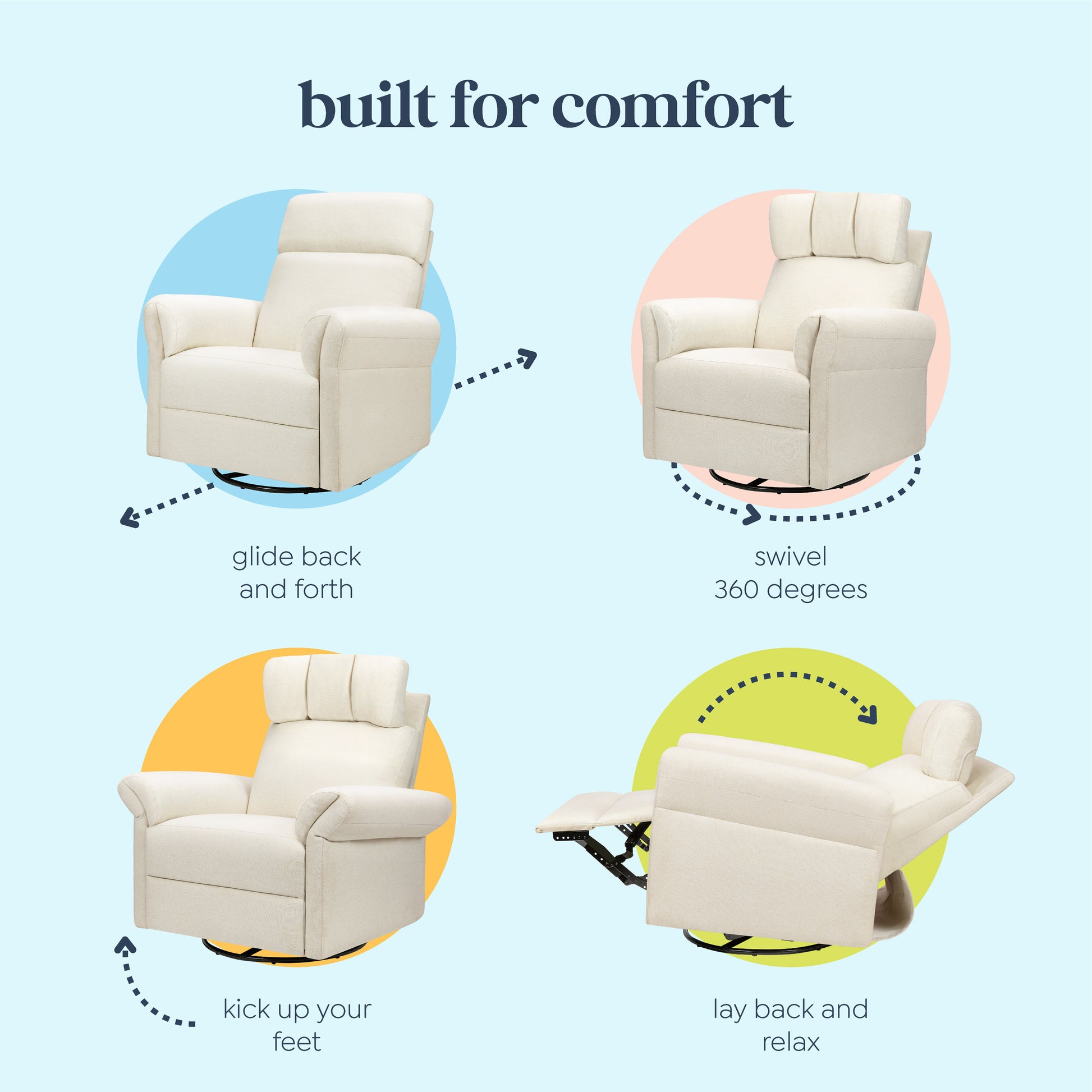 M24386VN,DaVinci,Suzy Flex Swivel Recliner w/ Adj. Arms & Headrest in Vanilla
