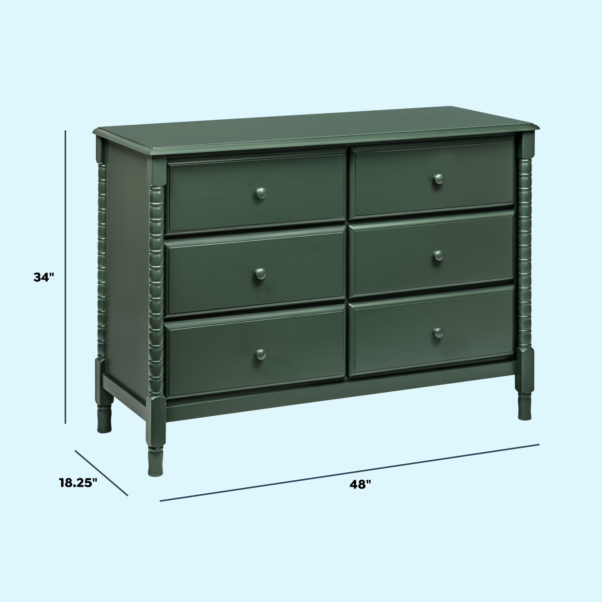 M7326FRGR,DaVinci,Jenny Lind Spindle 6-Drawer Dresser in Forest Green