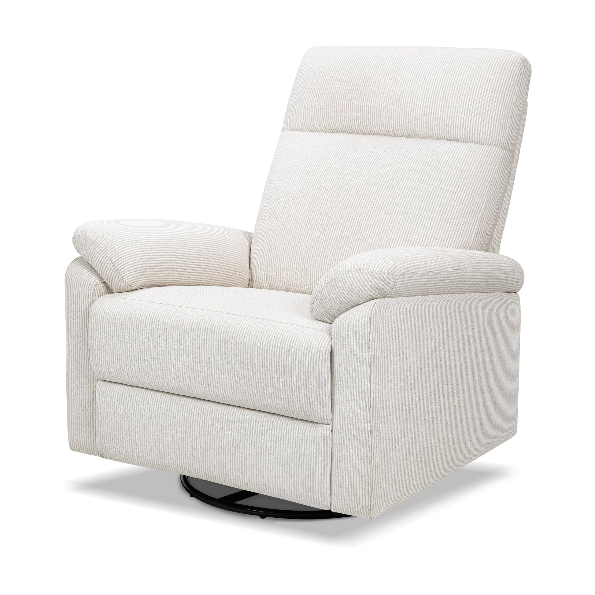 M24387FCS,DaVinci,Suzy Swivel Recliner in Fog Chatham Stripe Performance Eco-Weave