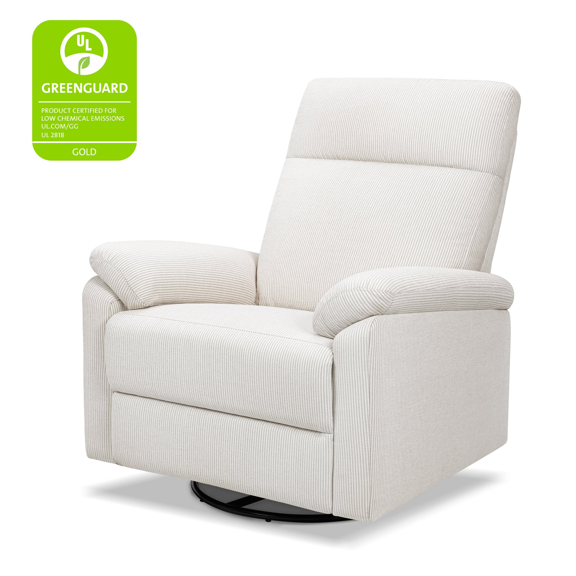 M24387FCS,DaVinci,Suzy Swivel Recliner in Fog Chatham Stripe Performance Eco-Weave