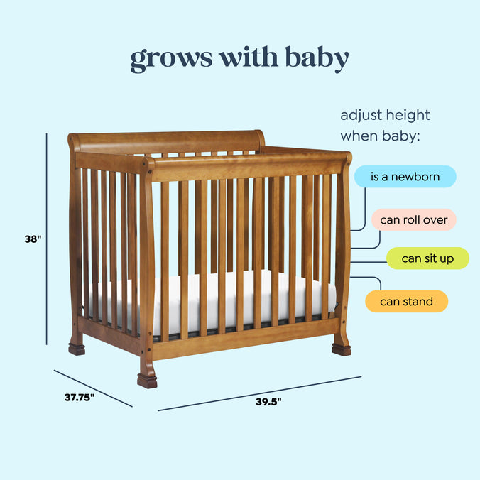 M5598CT,DaVinci,Kalani 4-in-1 Convertible Mini Crib in Chestnut Finish