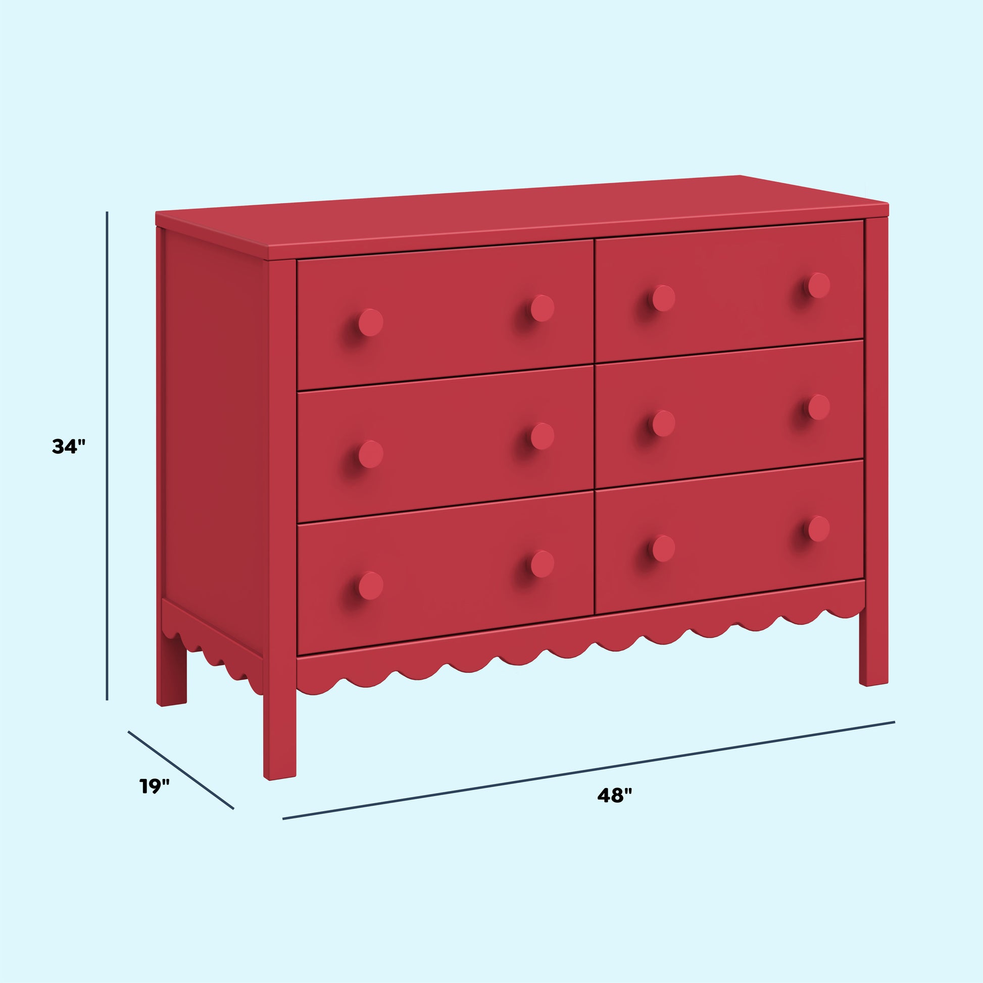 M27826TRD,DaVinci,Sammy Scallop 6-Drawer Dresser in Strawberry Red