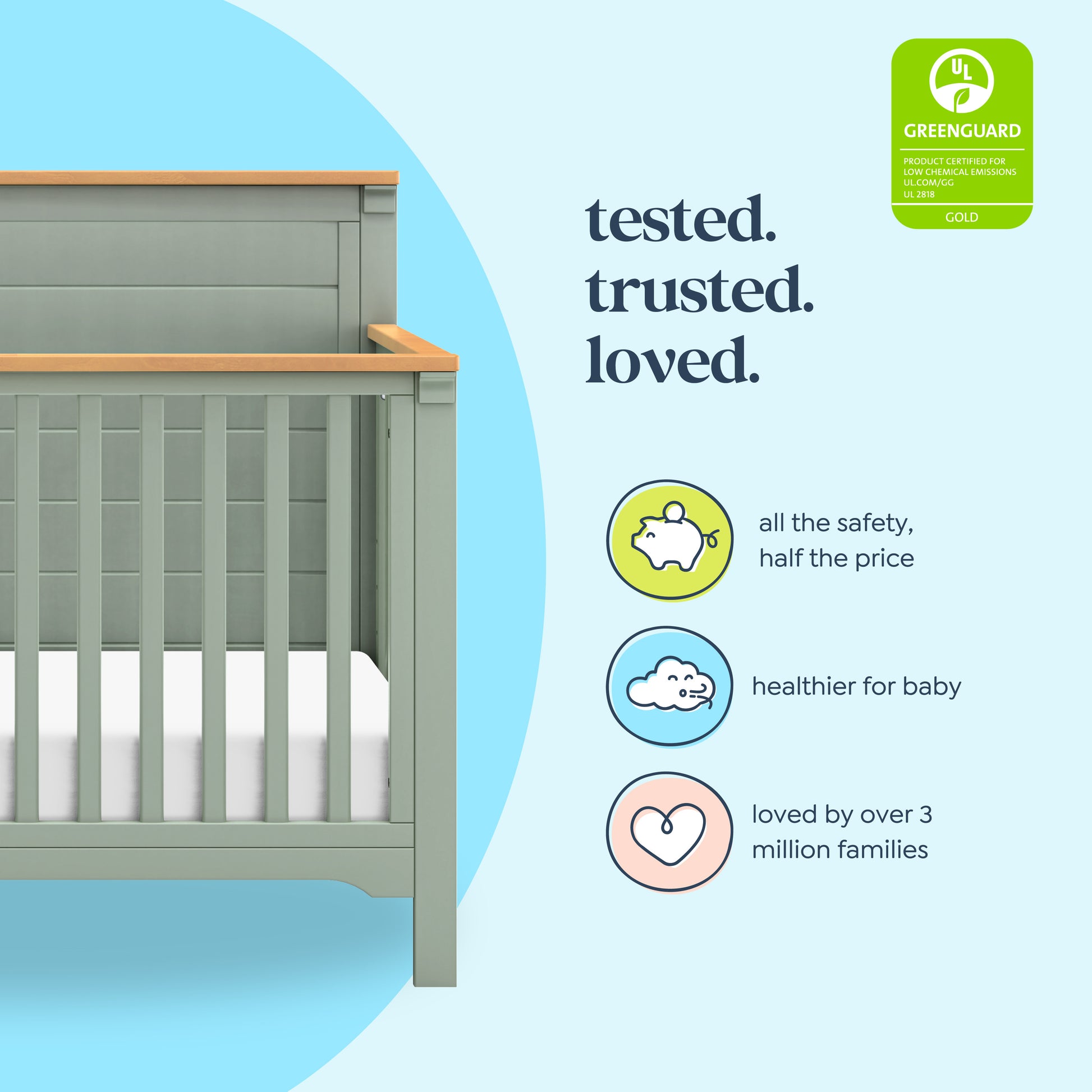 M27201LSHY,DaVinci,Shea 4-in-1 Convertible Crib in Light Sage and Honey