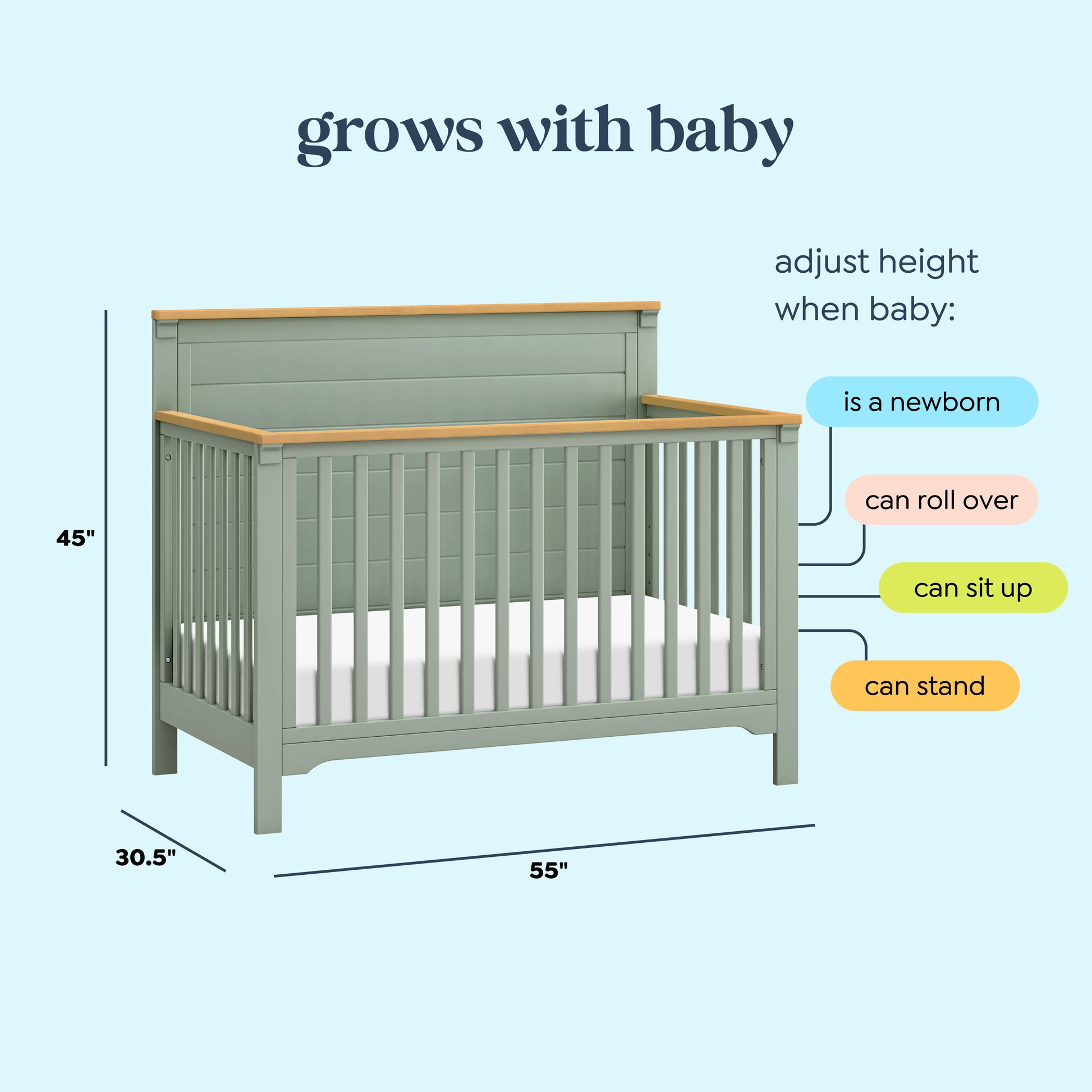 M27201LSHY,DaVinci,Shea 4-in-1 Convertible Crib in Light Sage and Honey