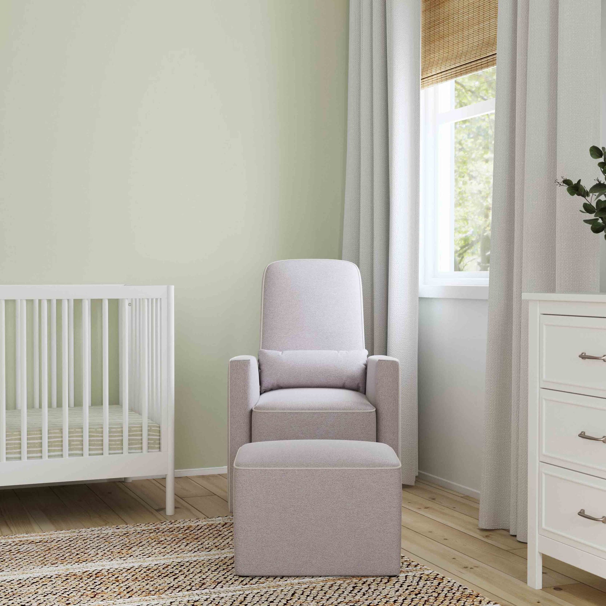 M11687GCM,DaVinci,Olive Glider and Ottoman in Grey Finish w/Cream Piping