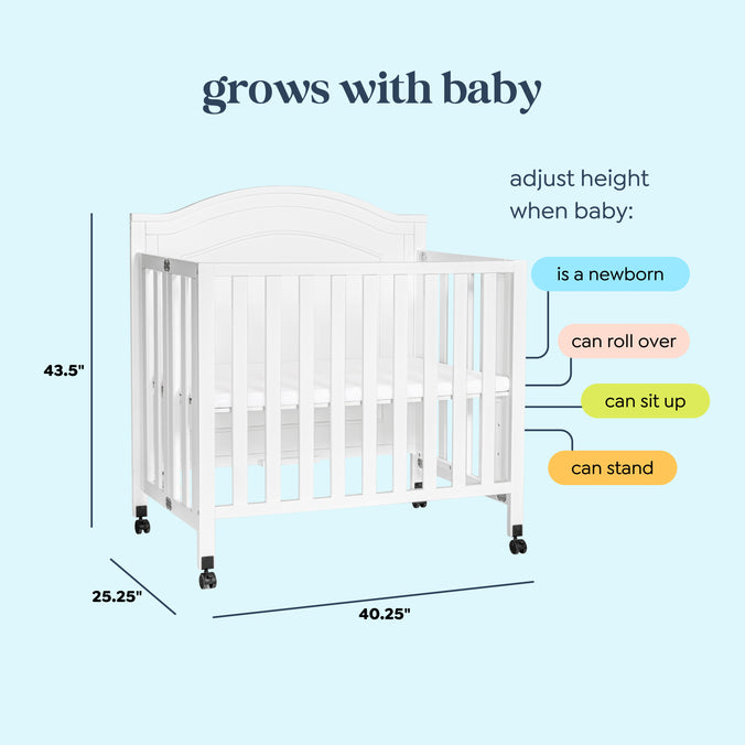 M12898W,DaVinci,Charlie Folding Portable 3-in-1 Mini Crib in White