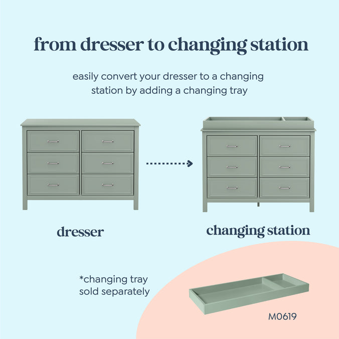 M12826LS,Charlie 6-Drawer Double Dresser in Light Sage