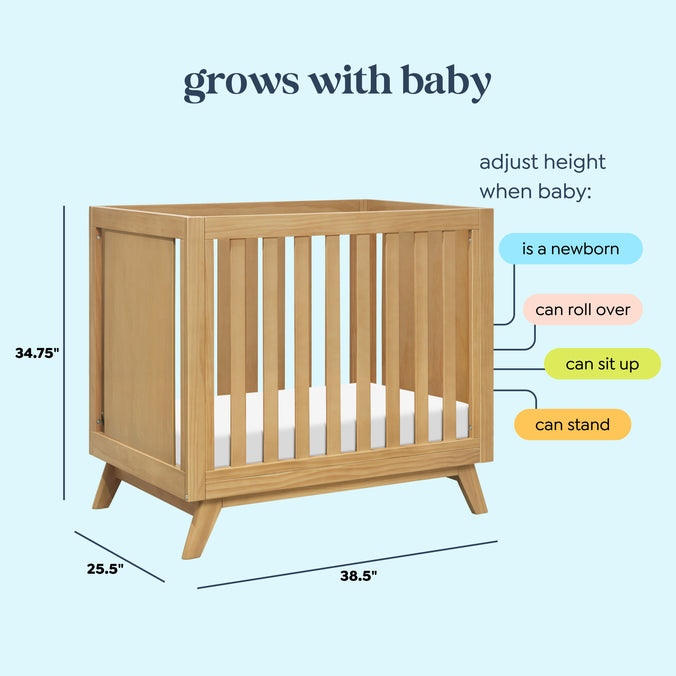 M22598HY,DaVinci,Otto 3-in-1 Convertible Mini Crib with 4 Mattress in Honey