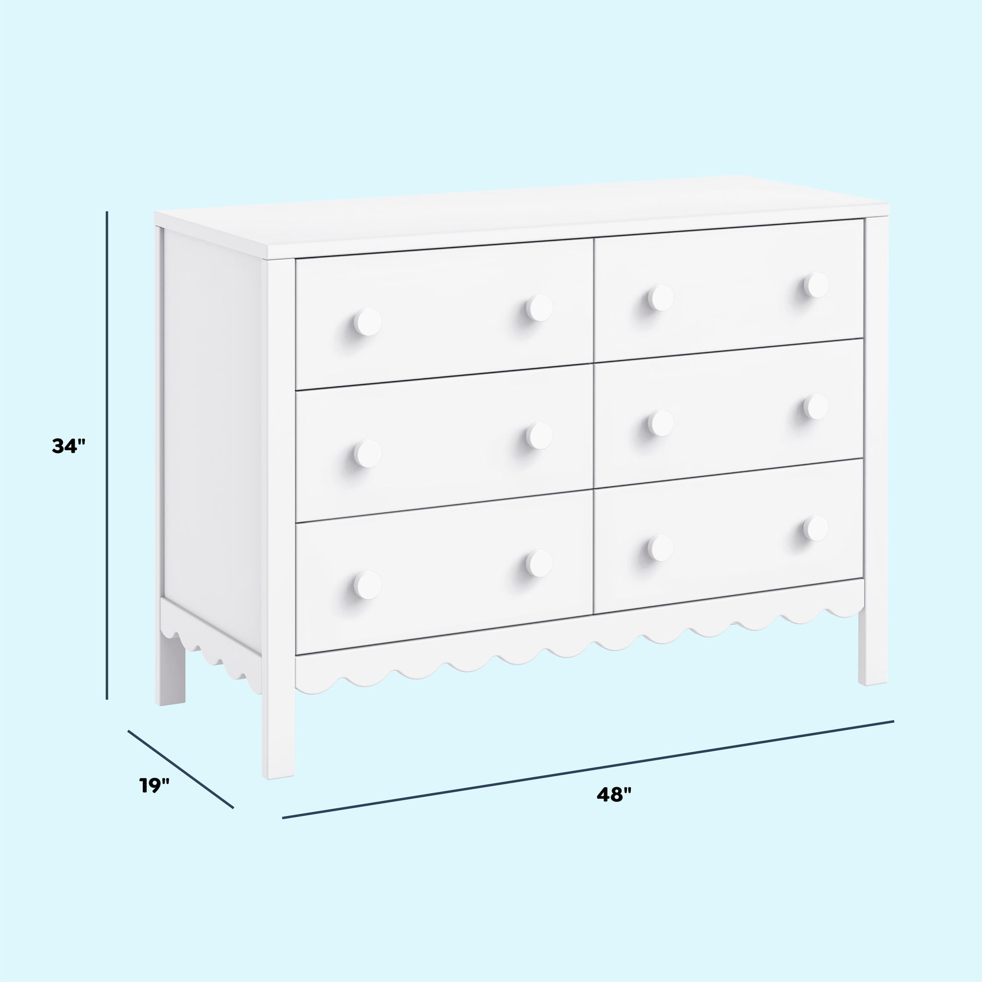 M27826W,DaVinci,Sammy Scallop 6-Drawer Dresser in White