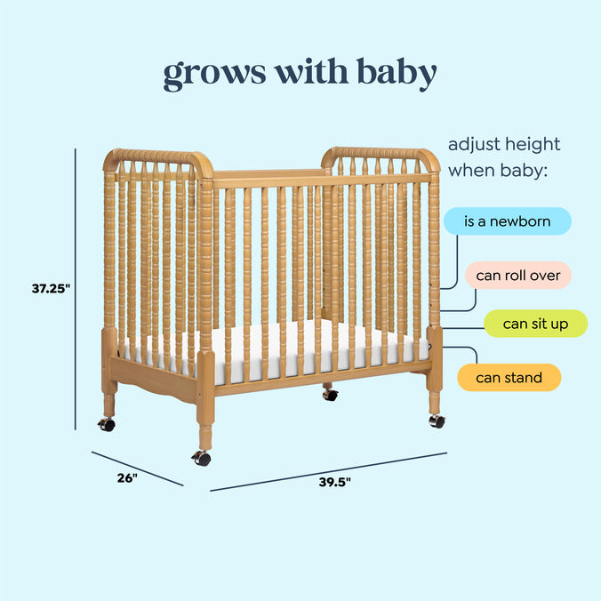 M7398HY,DaVinci,Jenny Lind 3-in-1 Convertible Mini Crib in Honey