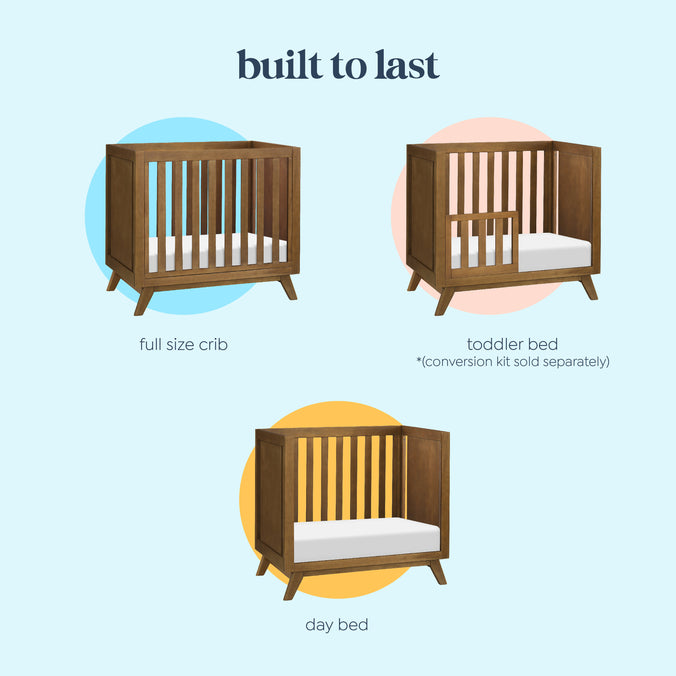 M22598L,DaVinci,Otto 3-in-1 Convertible Mini Crib with 4 Mattress in Walnut