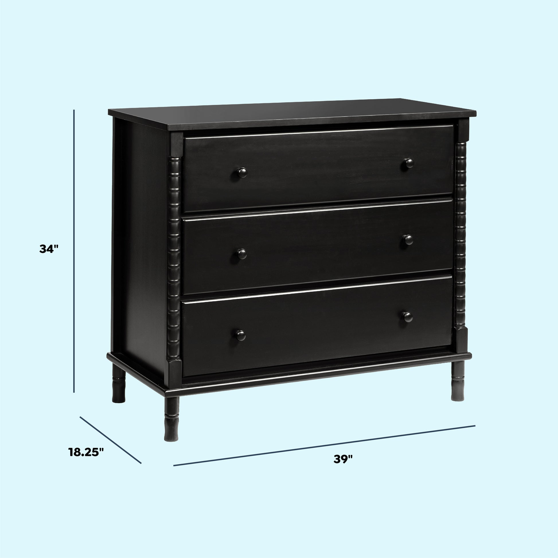 M7323E,DaVinci,Jenny Lind Spindle 3-Drawer Dresser in Ebony Black