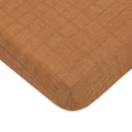 T29536BTS,Babyletto,Burnt Sienna Muslin Mini Crib Sheet in GOTS Certified Organic Cotton