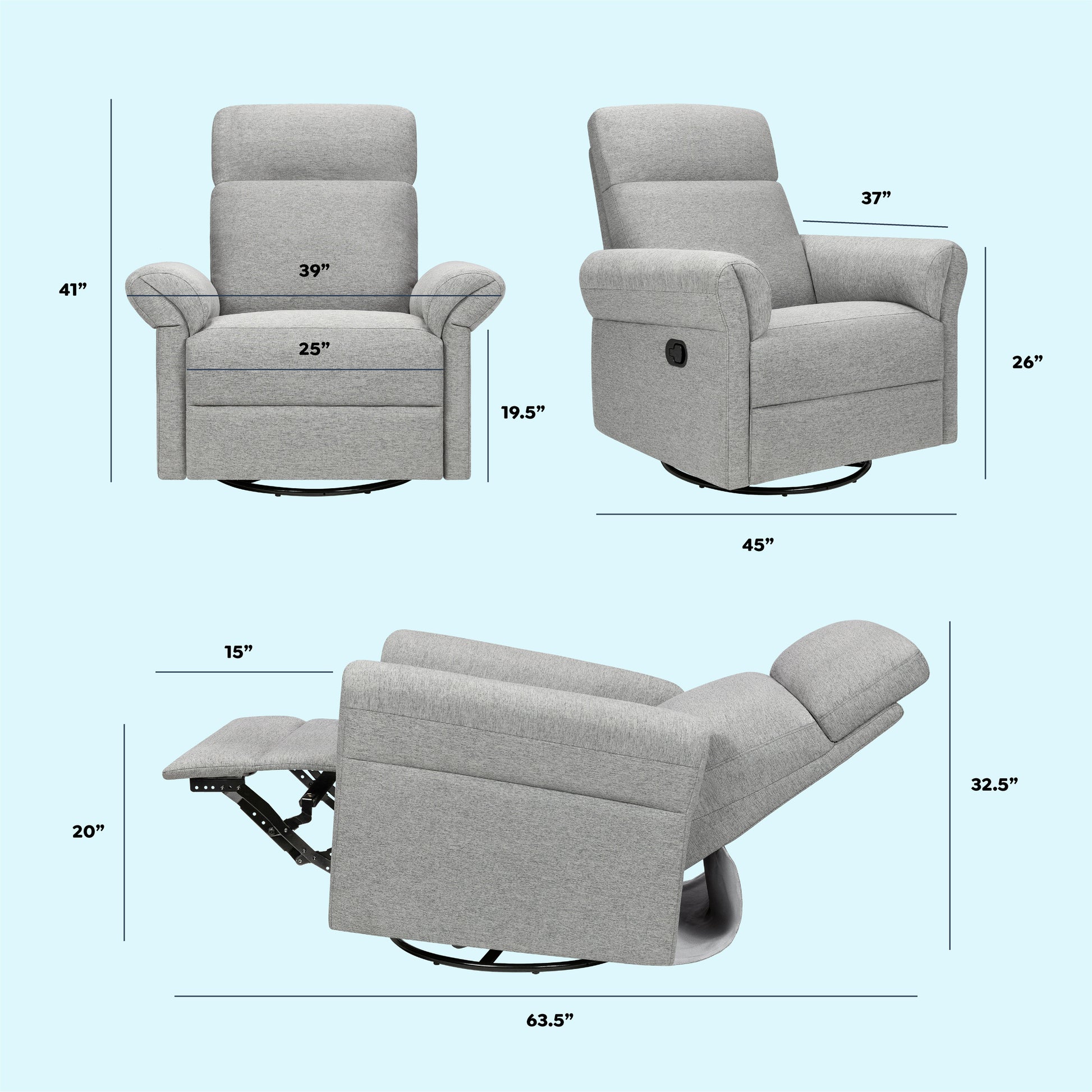 M24386FTG,DaVinci,Suzy Flex Swivel Recliner w/ Adj. Arms & Headrest in Frost Grey